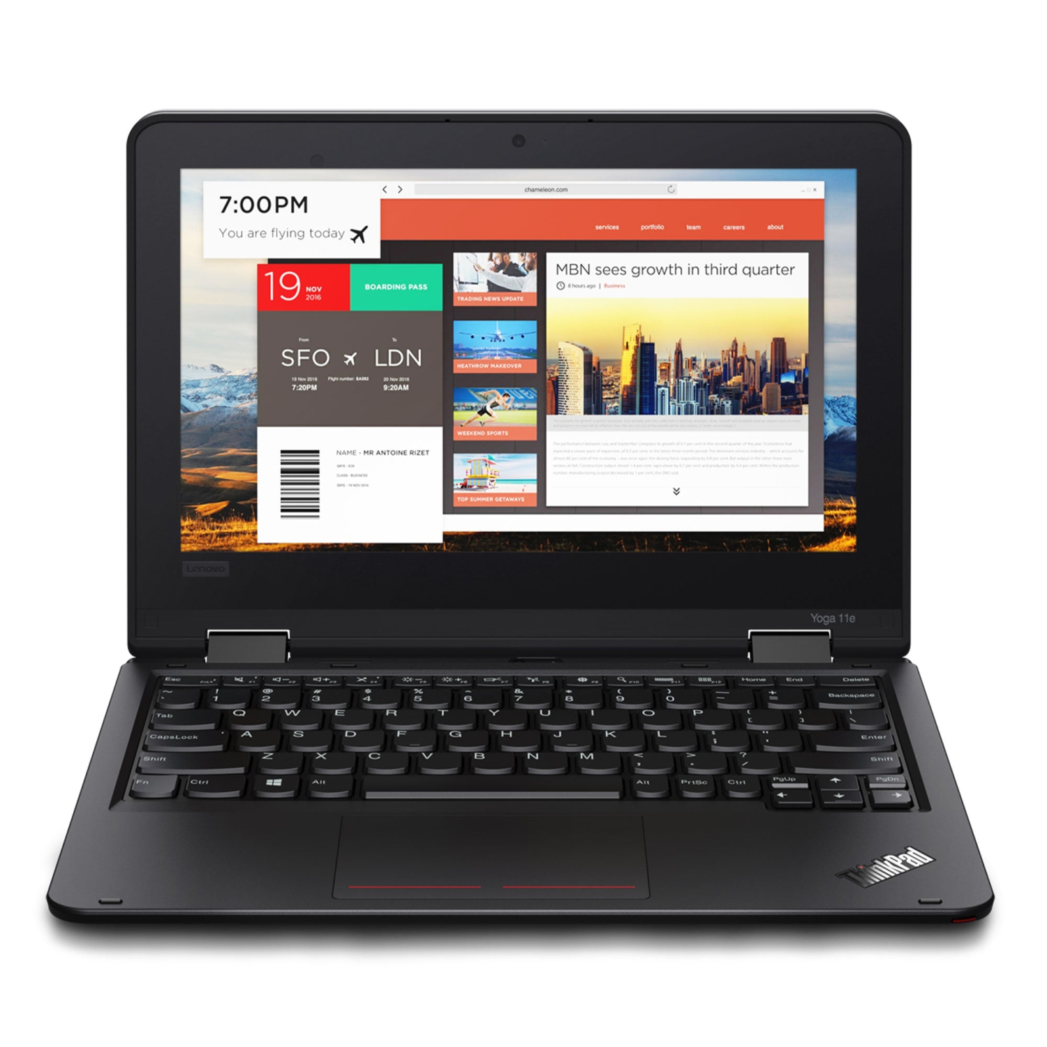 Open Box Lenovo ThinkPad Yoga 11e Gen 5 Laptop, 11.6" IPS Touch 250 nits, N4120, UHD Graphics 600, 4GB, 128GB, Win 11 Home