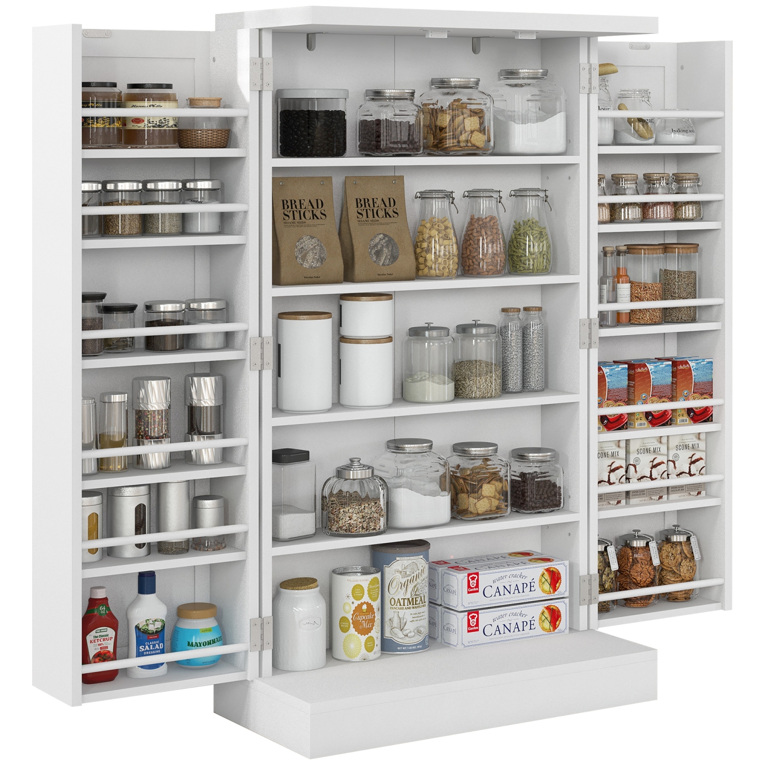 HOMCOM 41" Kitchen Pantry, Freestanding Kitchen Storage Cabinet with Double Doors, 5-Tier Shelf and Adjustable Shelves, White