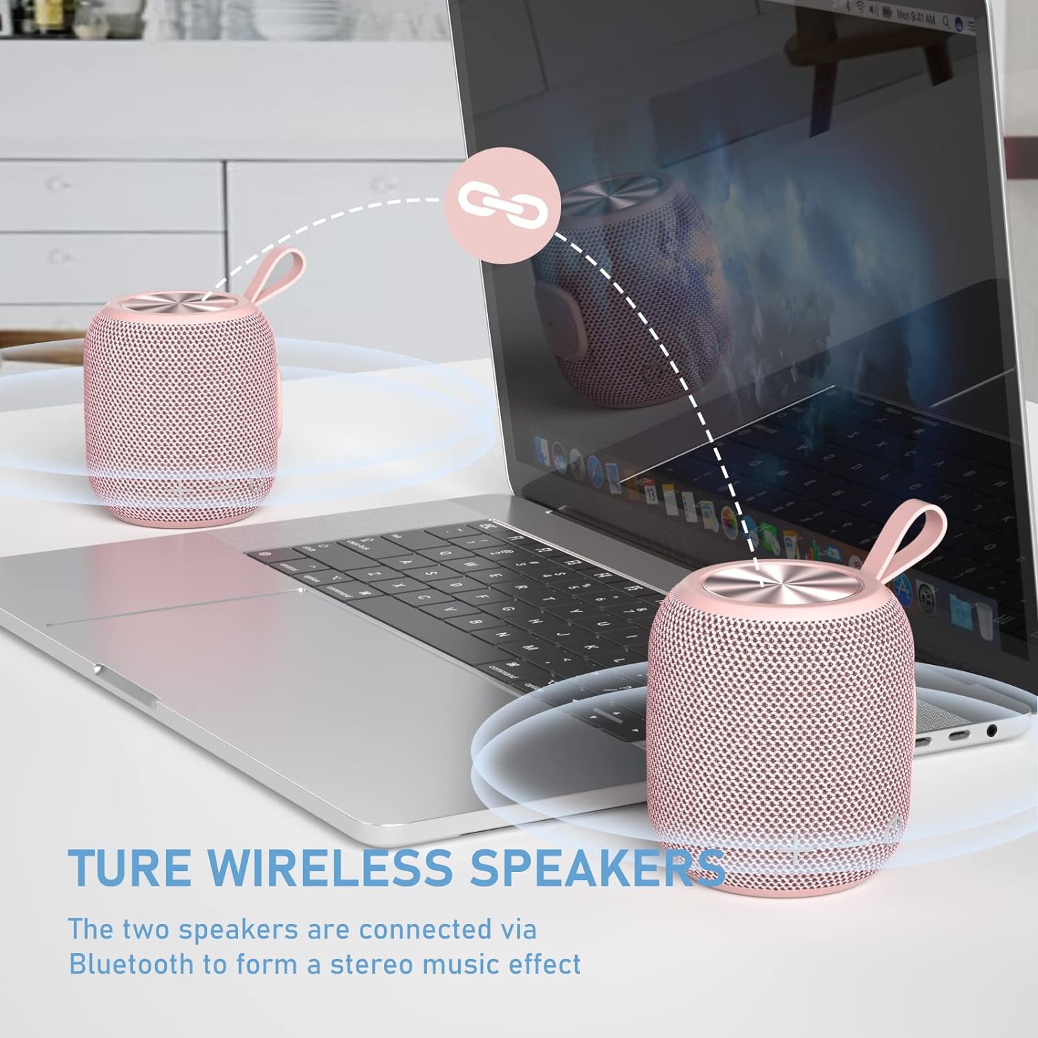 Bluetooth Speaker Wireless Bluetooth 5.0, Mini Portable Speakers 360 HD Surround Sound Stereo IPX7 Waterproof for Inside and Outdoor Speaker Pink