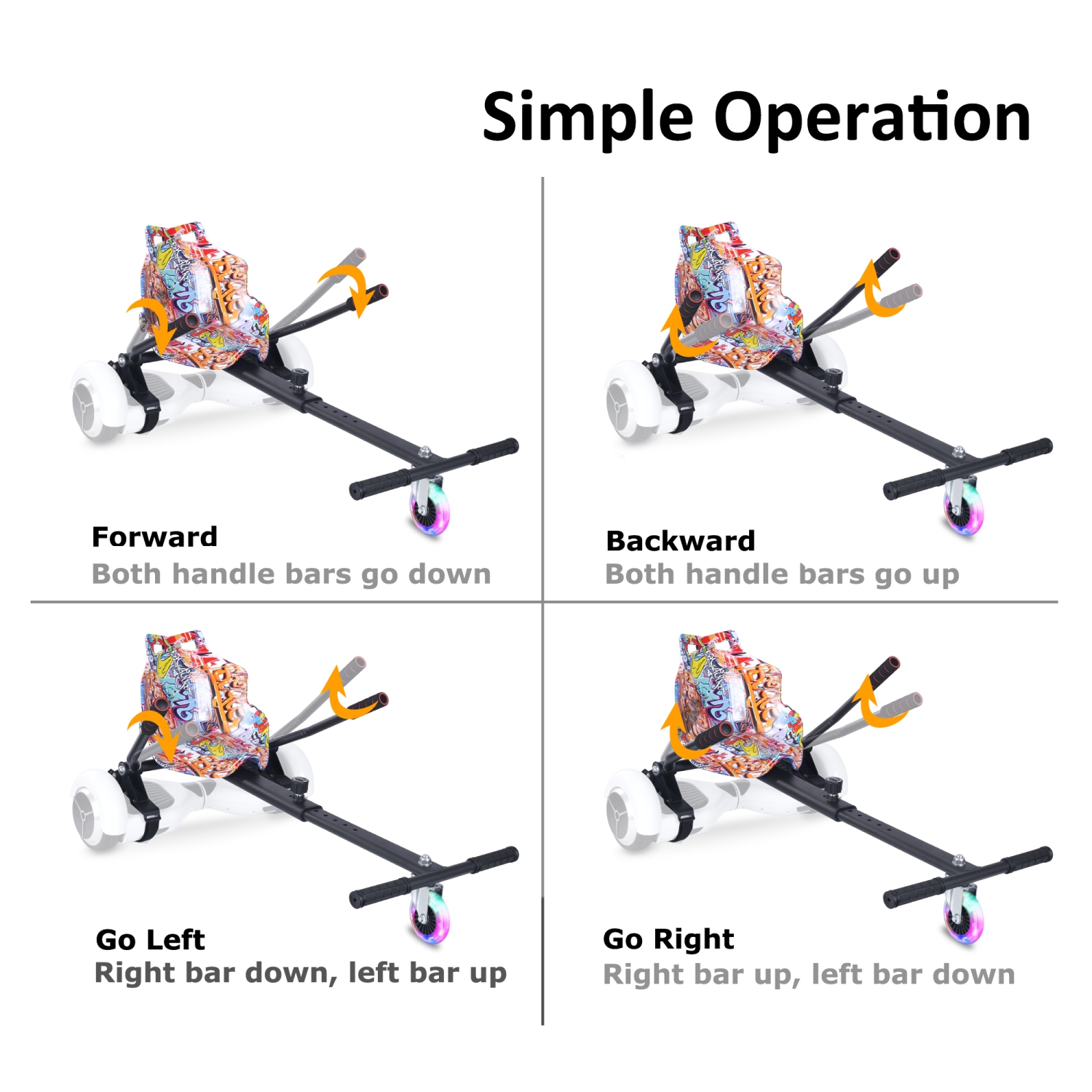 Planche gyroscopique à roue clignotante BIIST à fixer à la planche volante Go Kart, accessoires de siège réglables Go Kart pour planche gyroscopique