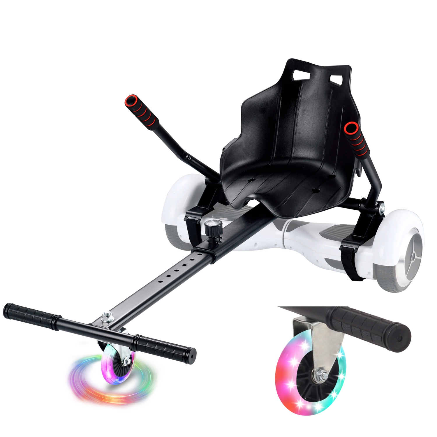 Planche gyroscopique à roue clignotante BIIST à fixer au kart réglable et accessoires de siège pour planche gyroscopique Go Kart pour tous les âges