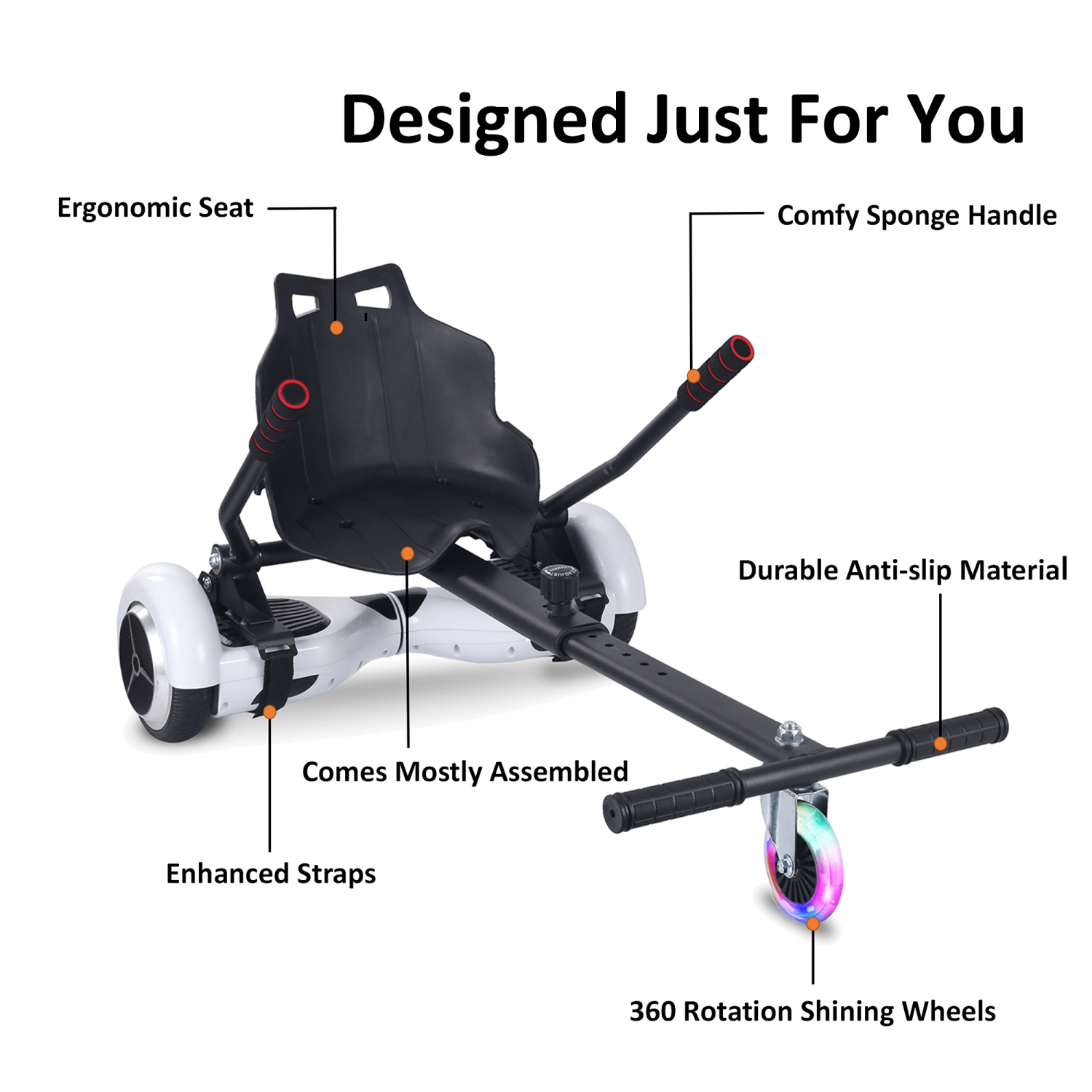 Planche gyroscopique à roue clignotante BIIST à fixer au kart réglable et accessoires de siège pour planche gyroscopique Go Kart pour tous les âges