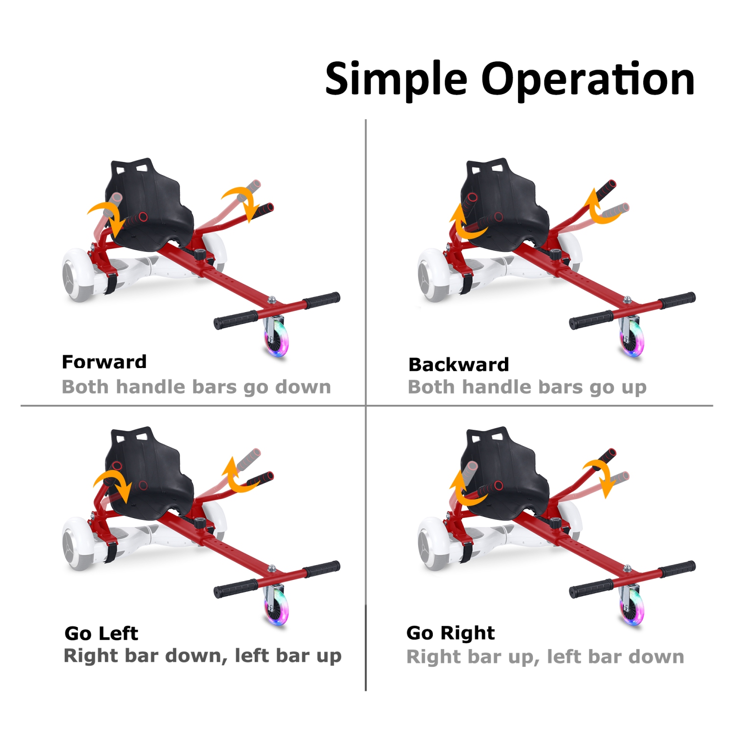 Planche gyroscopique à roue clignotante BIIST à fixer au kart réglable et accessoires de siège pour planche gyroscopique Go Kart pour tous les âges