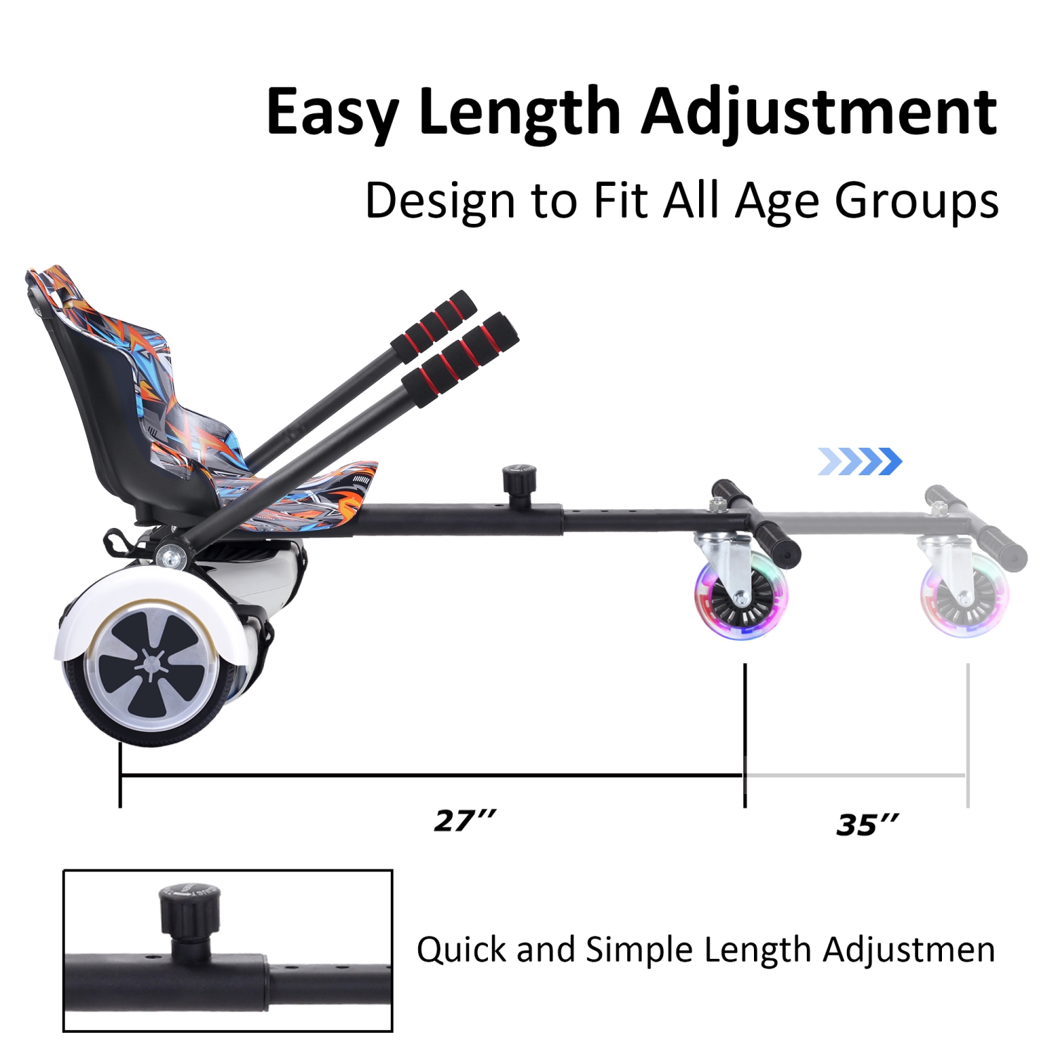 Planche gyroscopique à roue clignotante BIIST, Go Kart Attachment, accessoires de siège de planche volante Go Kart réglables, pour tous les âges,