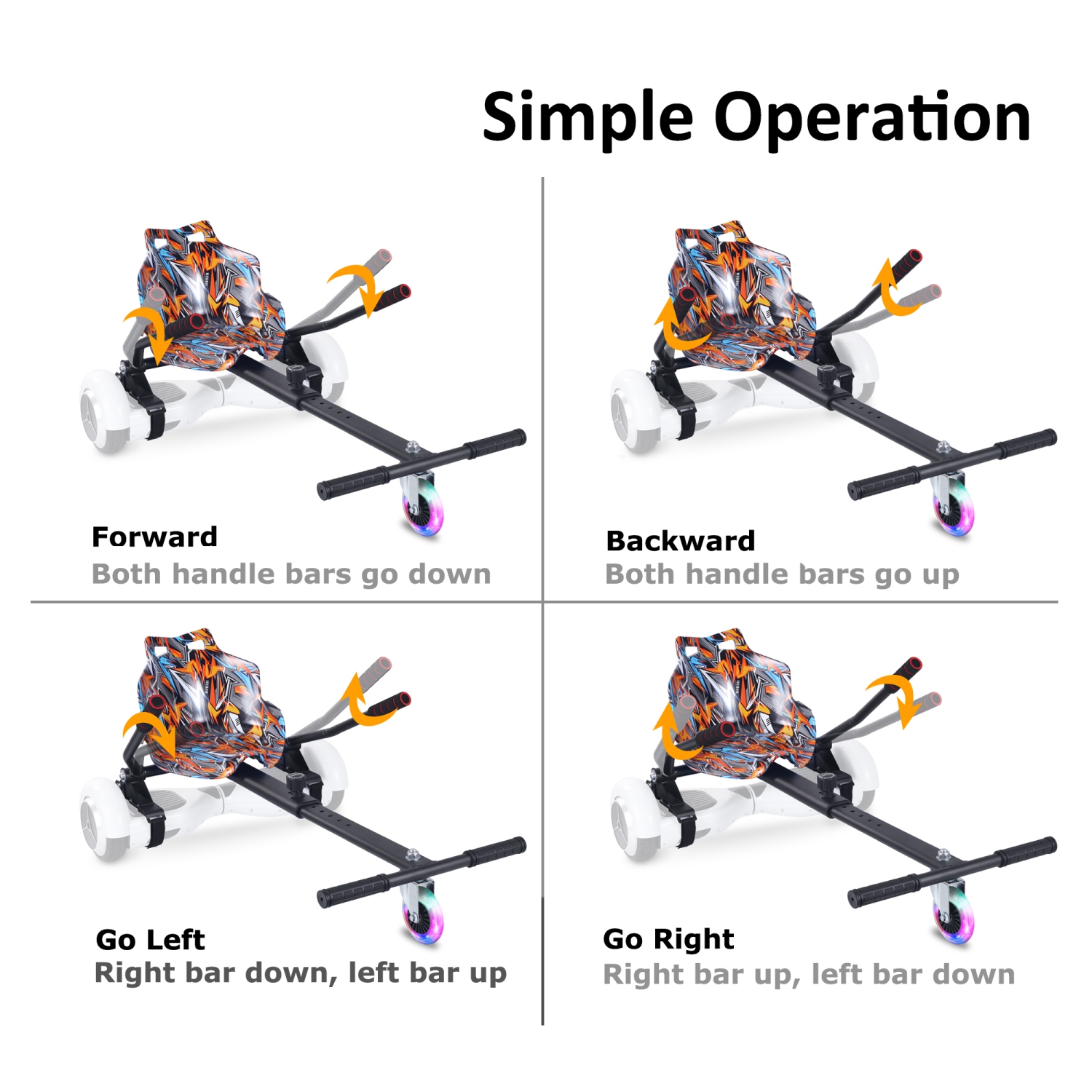 Planche gyroscopique à roue clignotante BIIST, Go Kart Attachment, accessoires de siège de planche volante Go Kart réglables, pour tous les âges,