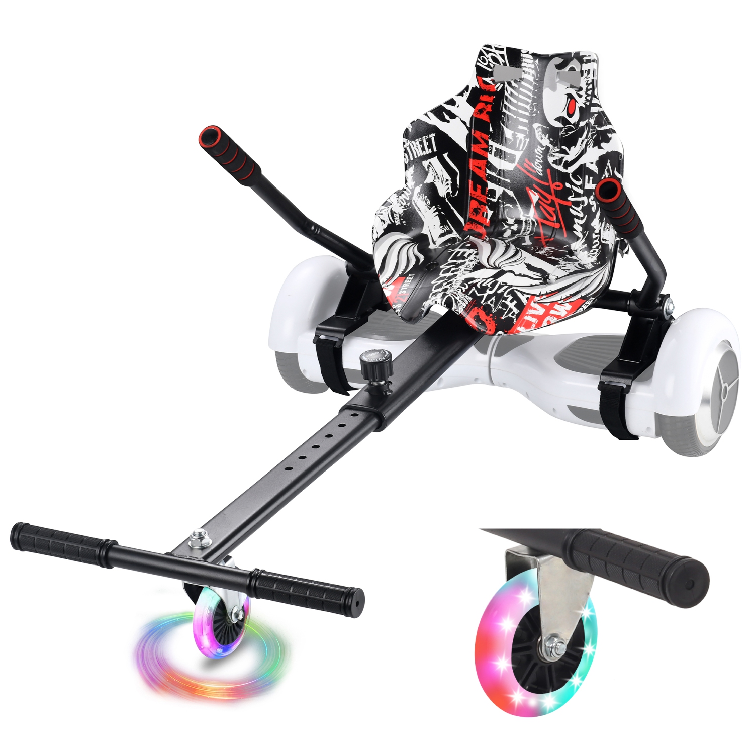 Planche gyroscopique à roue clignotante BIIST, Go Kart Attachment, siège ajustable Go Kart, accessoires pour planche gyroscopique de tous les âges,