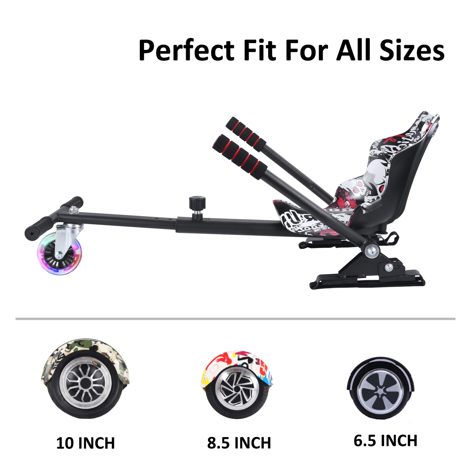 Planche gyroscopique à roue clignotante BIIST, Go Kart Attachment, siège ajustable Go Kart, accessoires pour planche gyroscopique de tous les âges,