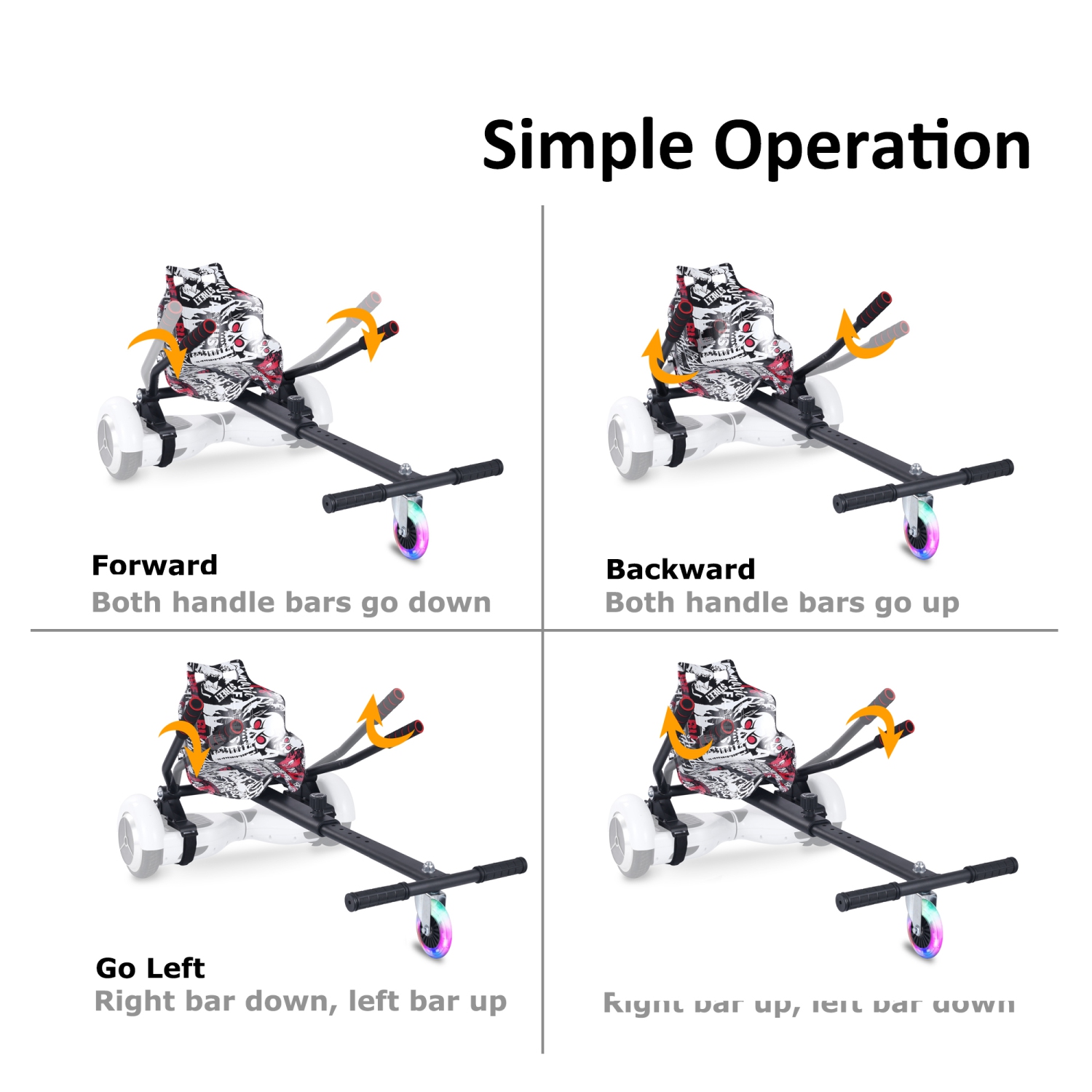 Planche gyroscopique à roue clignotante BIIST, Go Kart Attachment, siège ajustable Go Kart, accessoires pour planche gyroscopique de tous les âges,