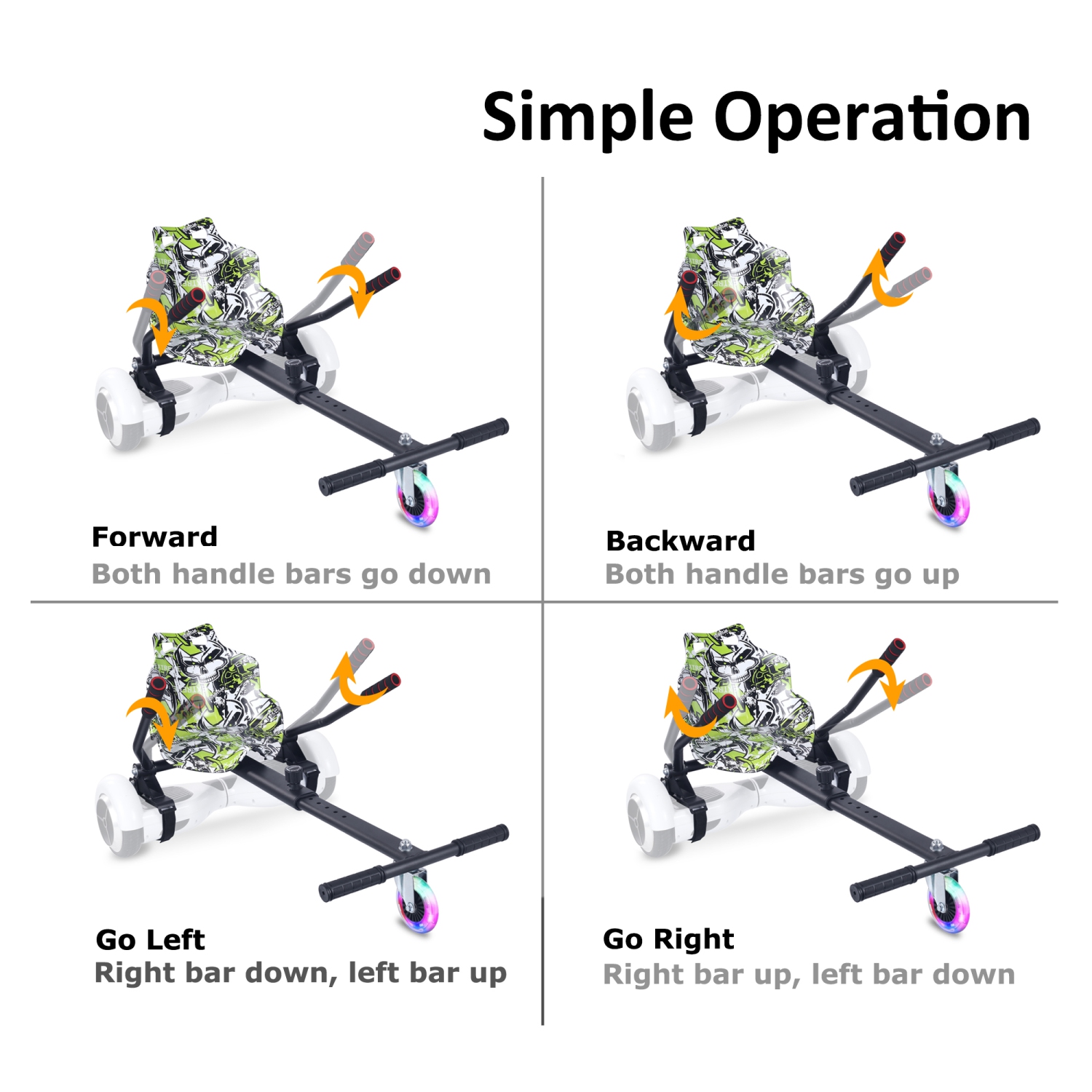 Planche gyroscopique à roue clignotante BIIST, Go Kart Attachment, accessoires de siège réglables Go Kart pour planche gyroscopique de tous les âges,