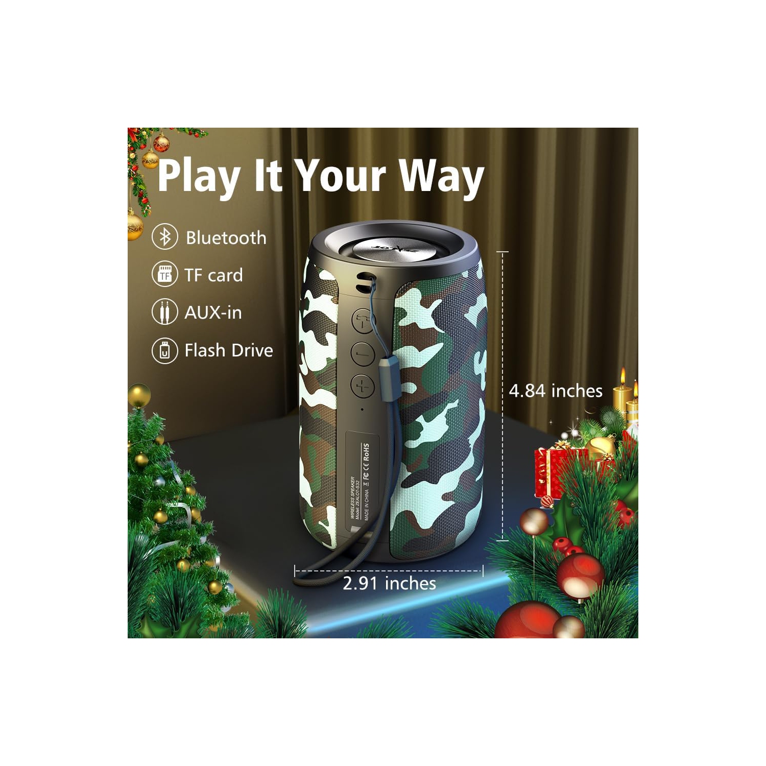 Portable Bluetooth Speaker, Waterproof Speaker, Wireless Speaker IPX5, 12H Playtime, Stereo Pairing, MIC/TF Card/USB/AUX Home/Outdoor/Home Audio Gift