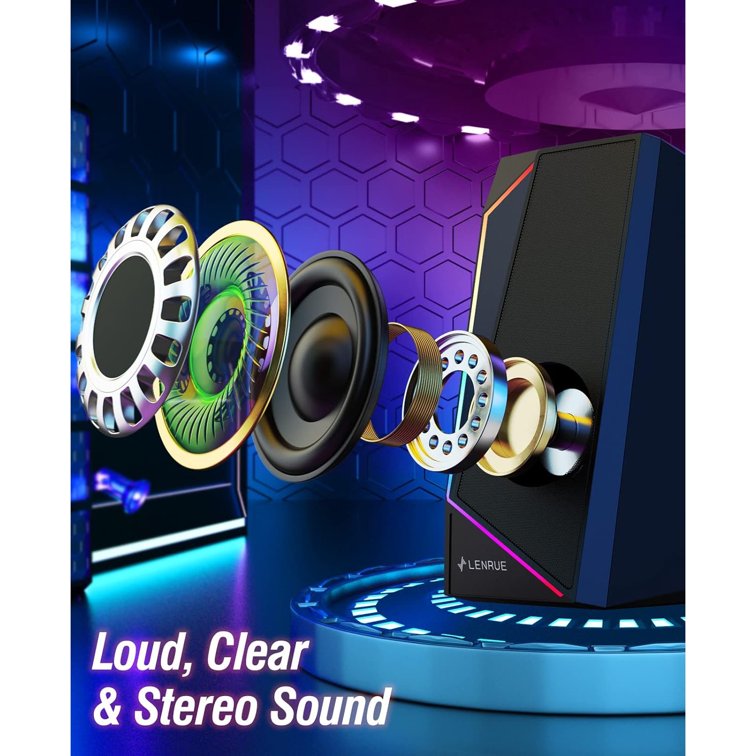 USB/USB-C Powered PC Speakers, Computer Speakers with Loud Stereo Sound for Desktop Monitor, Headphone-in for Desktop, MacBook, iMac, Laptop, Monitor