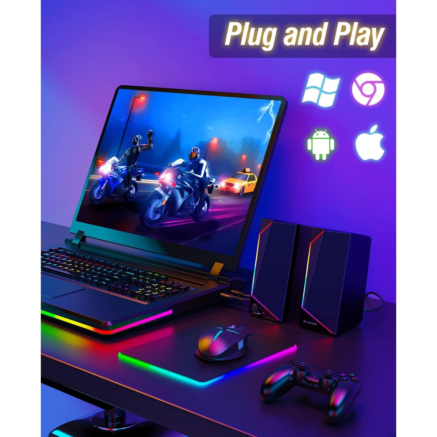 USB/USB-C Powered PC Speakers, Computer Speakers with Loud Stereo Sound for Desktop Monitor, Headphone-in for Desktop, MacBook, iMac, Laptop, Monitor