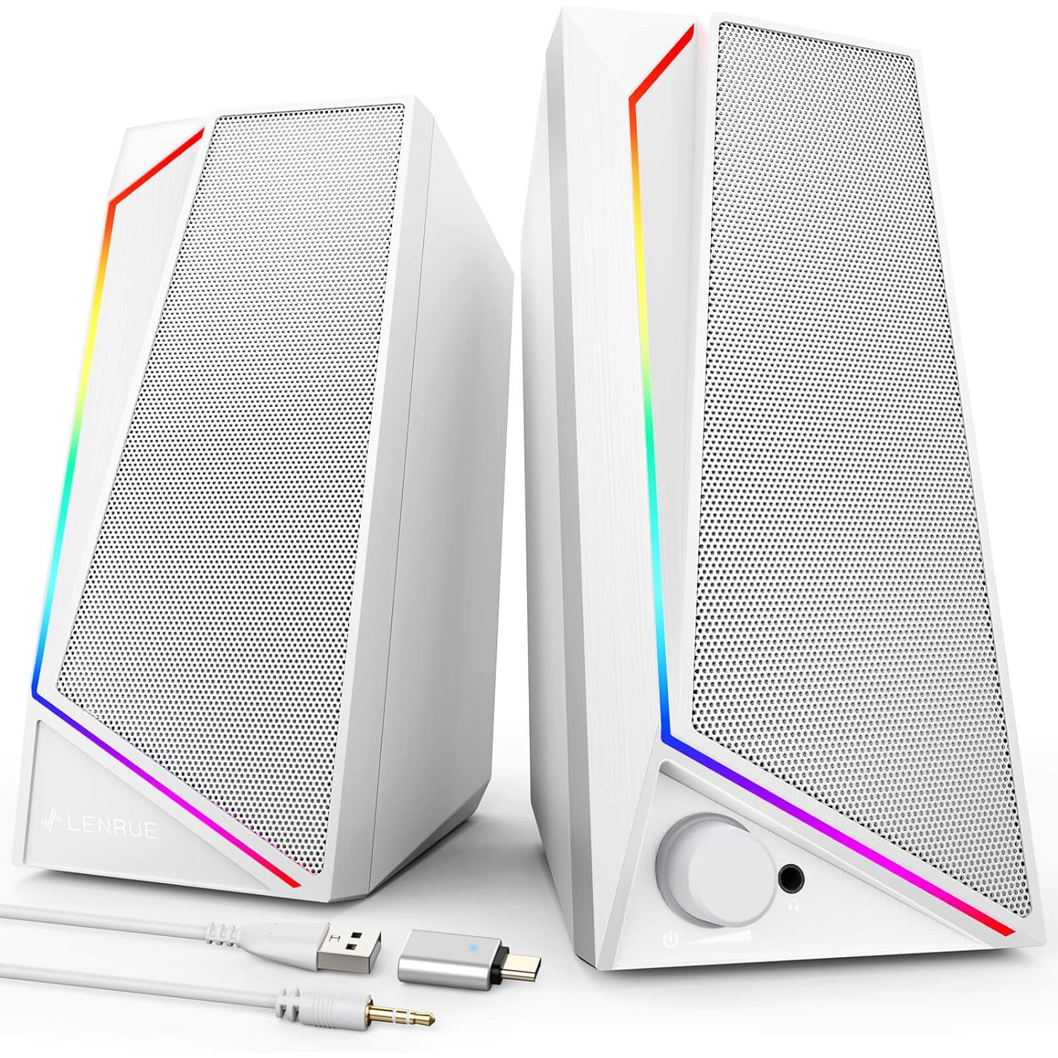 USB/USB-C Powered PC Speakers, Computer Speakers with Loud Stereo Sound for Desktop Monitor, Headphone-in for Desktop, MacBook, iMac, Laptop, Monitor