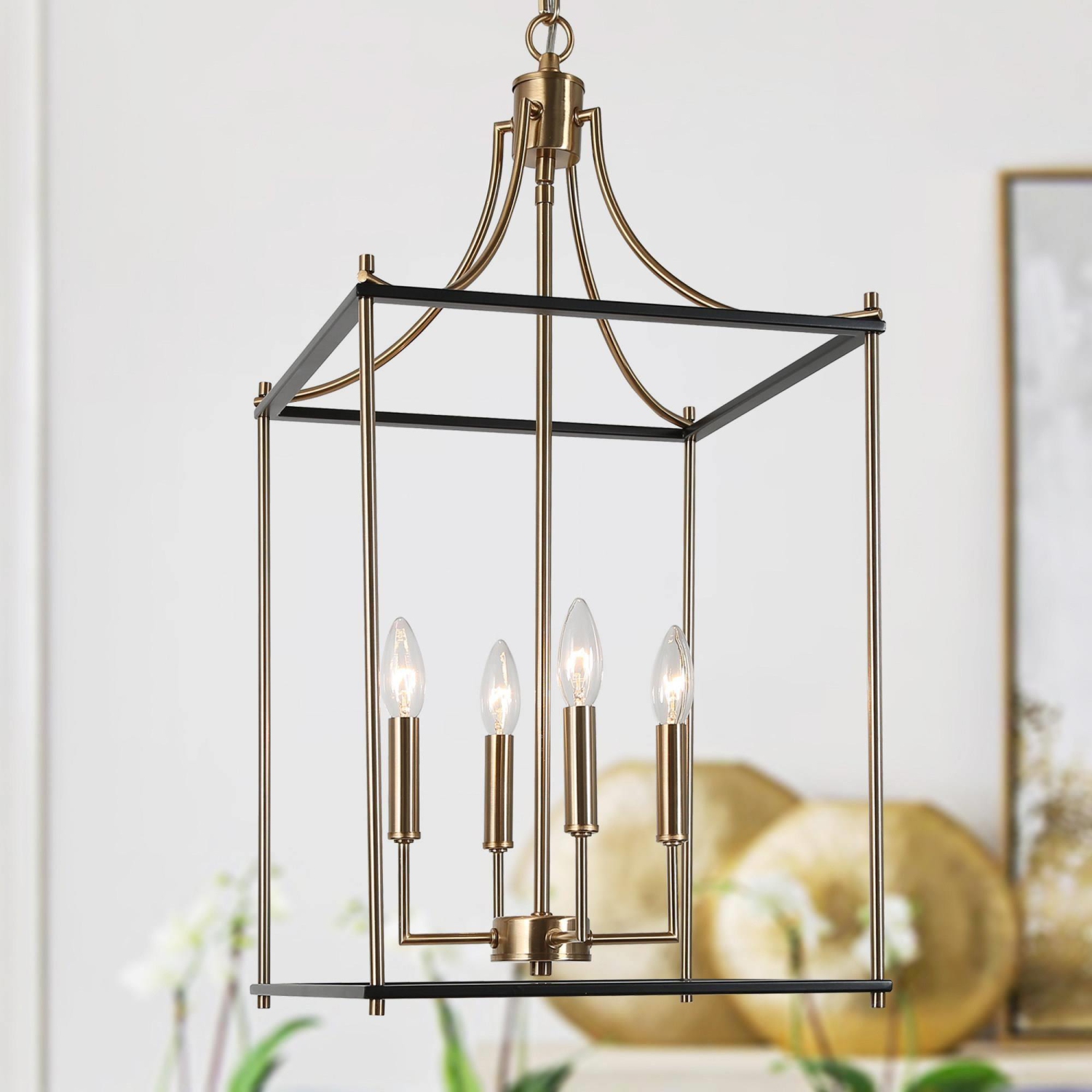 Modern Farmhouse Island Chandelier Light, 4-Light Black and Painted Copper Transitional Geometric Cage Chandelier