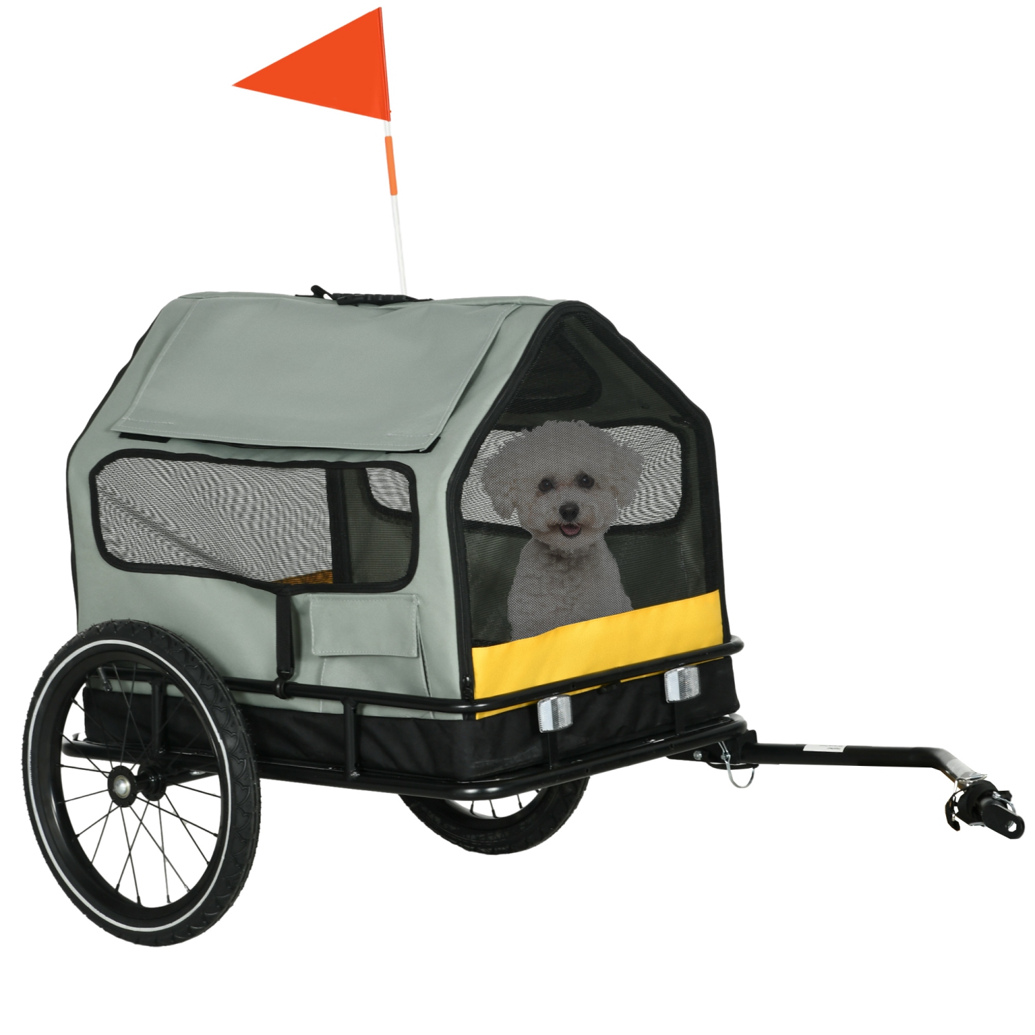 Aosom 3 in 1 Dog Bike Trailer, Pet Cargo, Pet House with Safety Leash, Hitch, Quick-Release Wheels, Flag, Reflectors, Cushion, Dog Wagon for Small Dogs, Grey