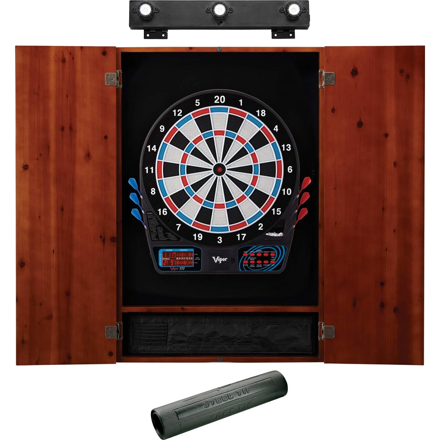 Cible de jeu de fléchettes électronique Viper by GLD Products 777, armoire Metropolitan Cinnamon, jeu de fléchettes et jeu de fléchettes Shadow