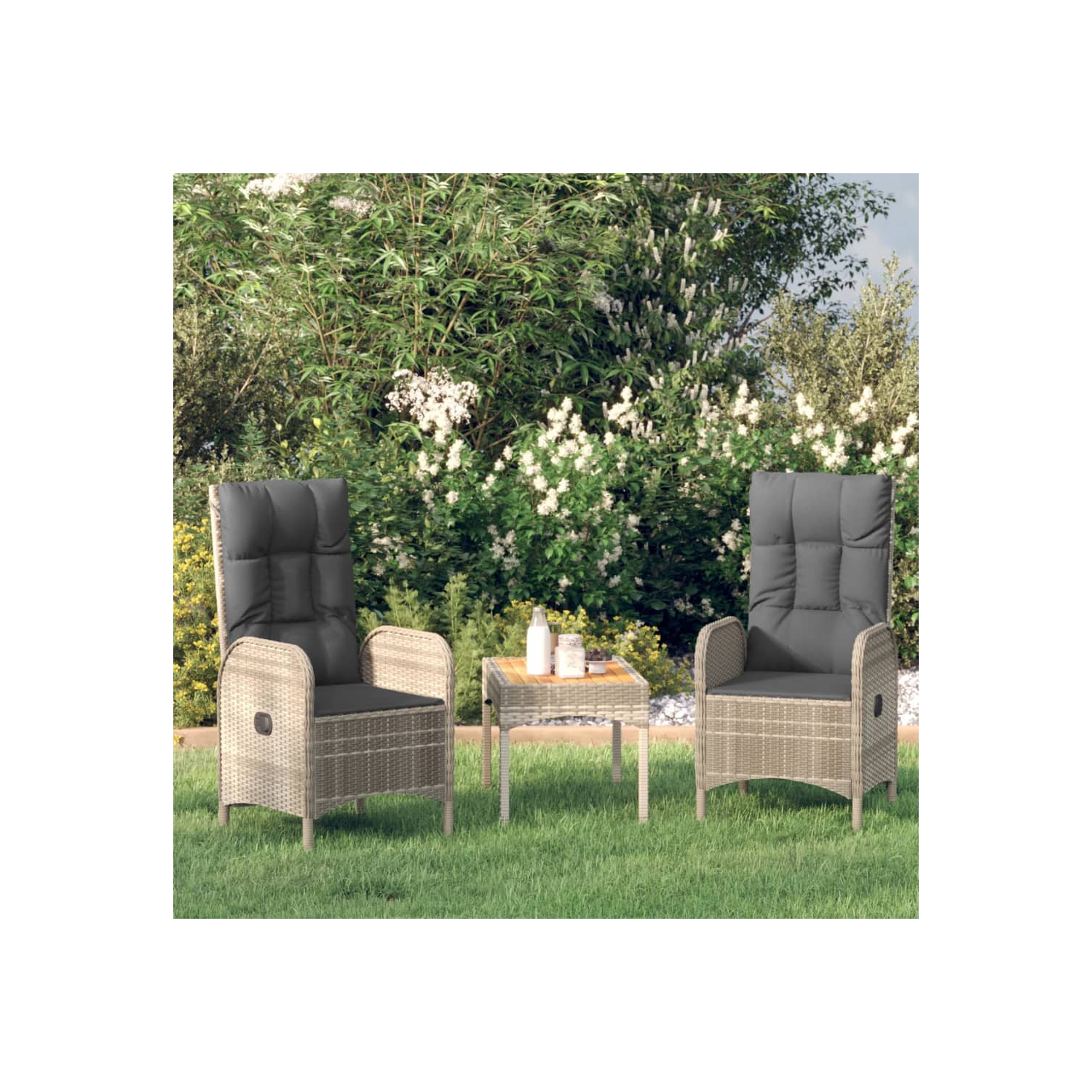 Chaises d'extérieur 2 pièces en poly rotin gris