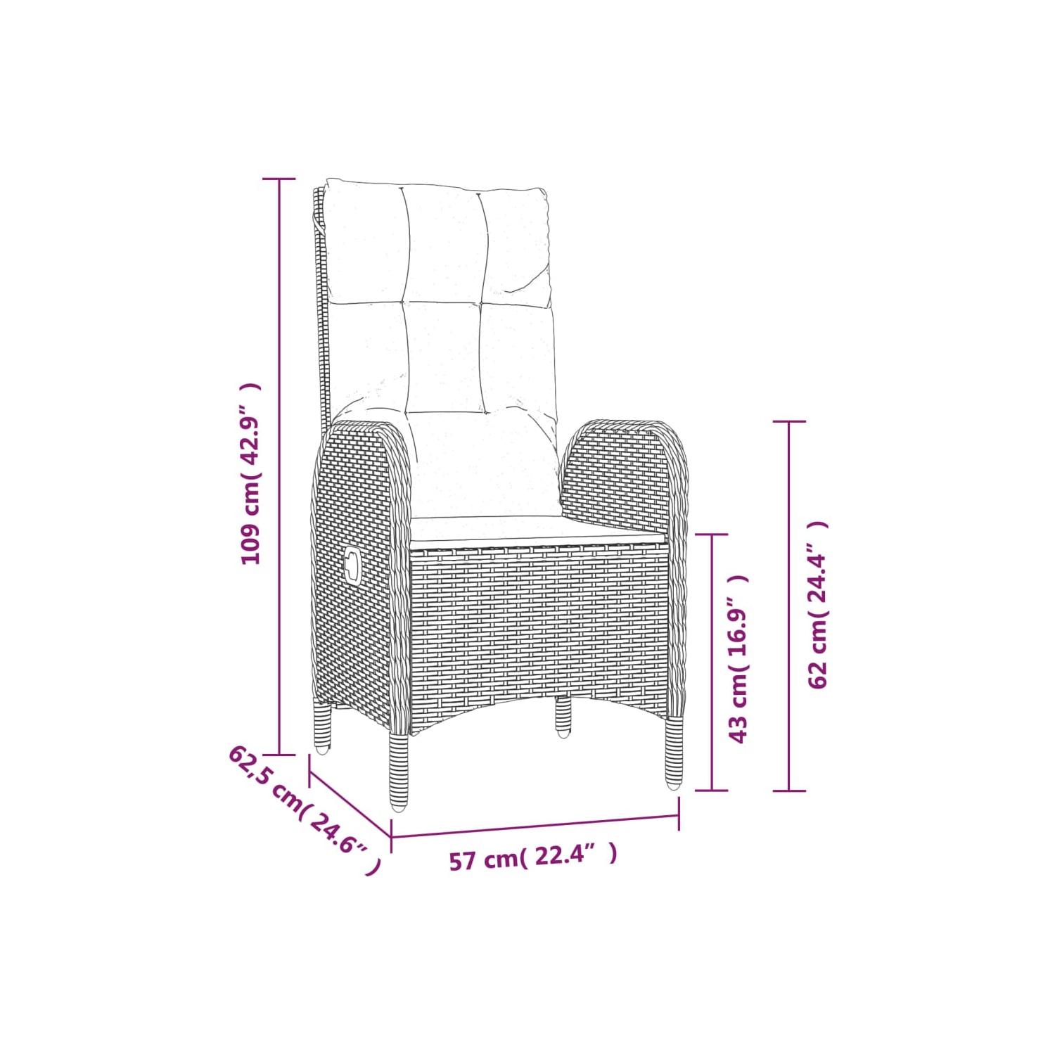 Chaises d'extérieur 2 pièces en poly rotin gris