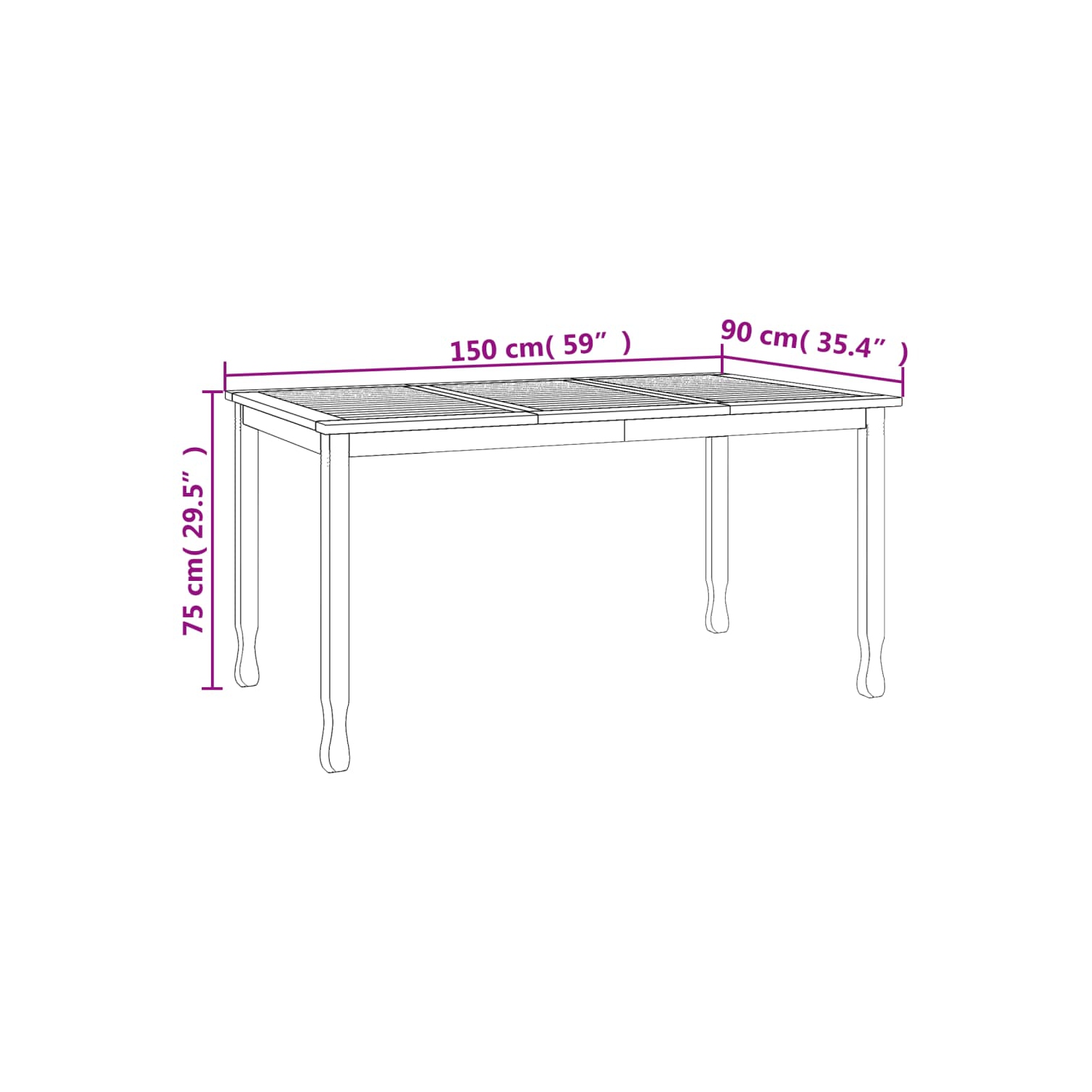 vidaXL Garden Dining Table 150x90x75 cm Solid Wood Teak