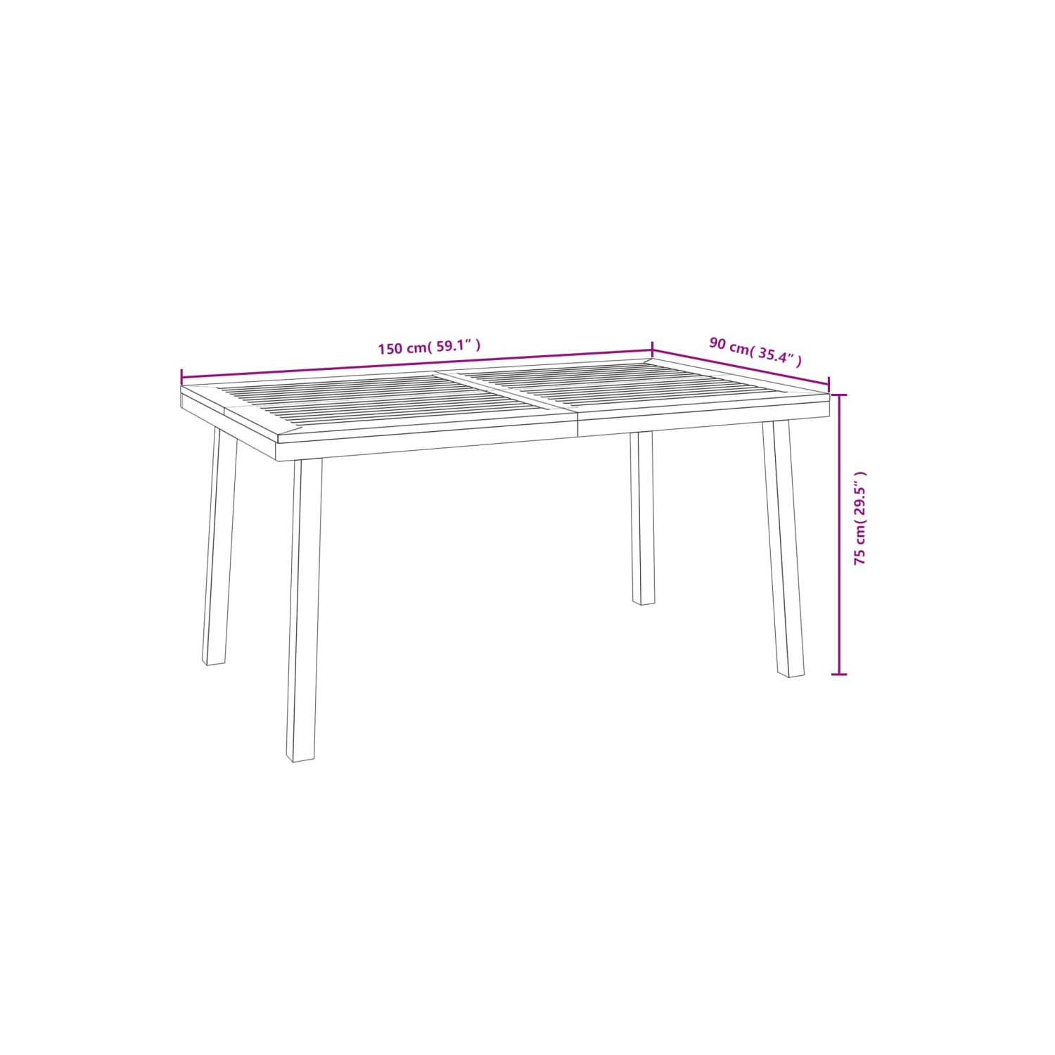 vidaXL Garden Table 150x90x75 cm Solid Wood Acacia