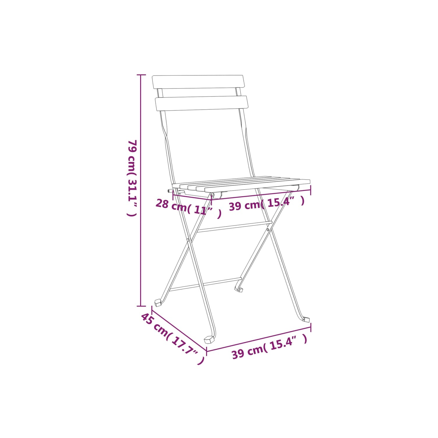 vidaXL Folding Bistro Chairs 2 pcs Solid Wood Acacia and Steel