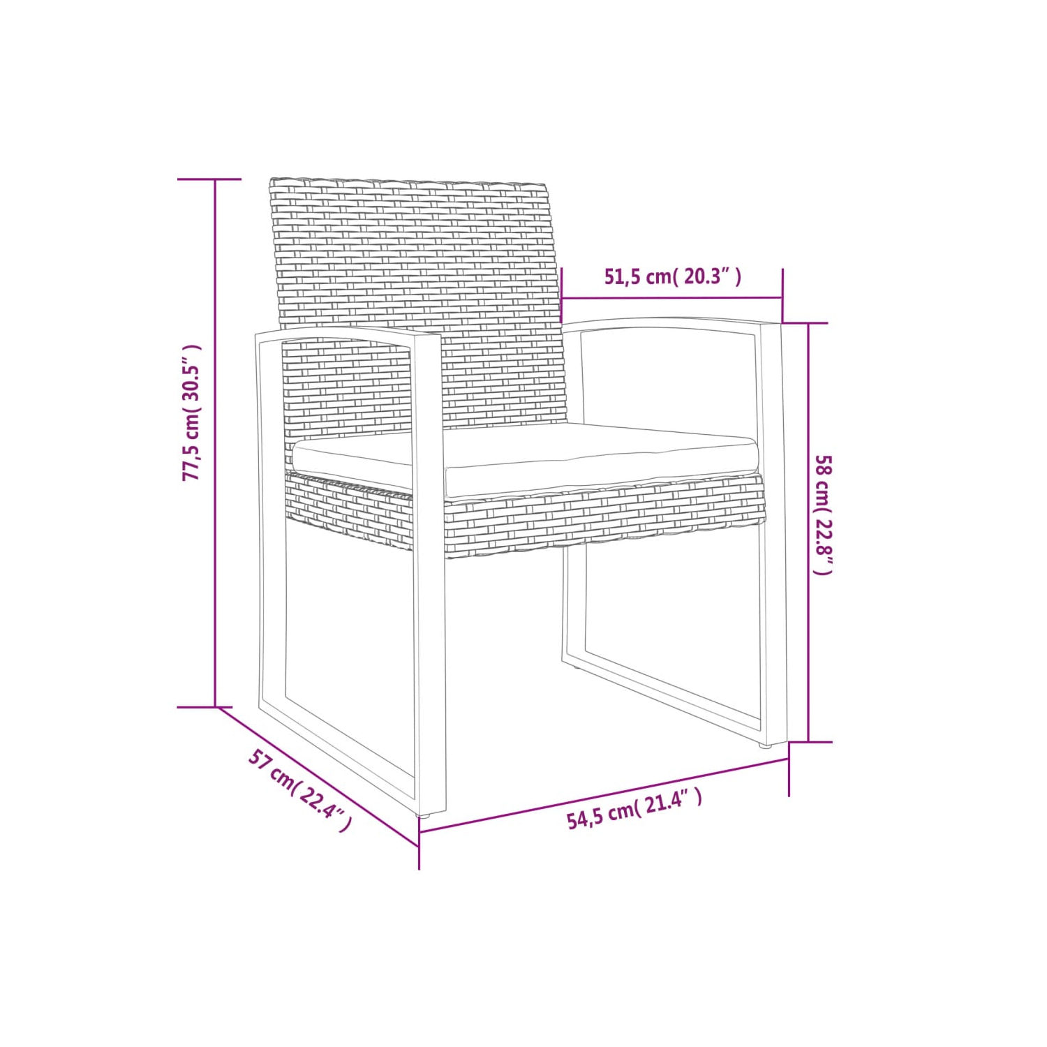 vidaXL Garden Dining Chairs 2 pcs Dark Grey PP Rattan