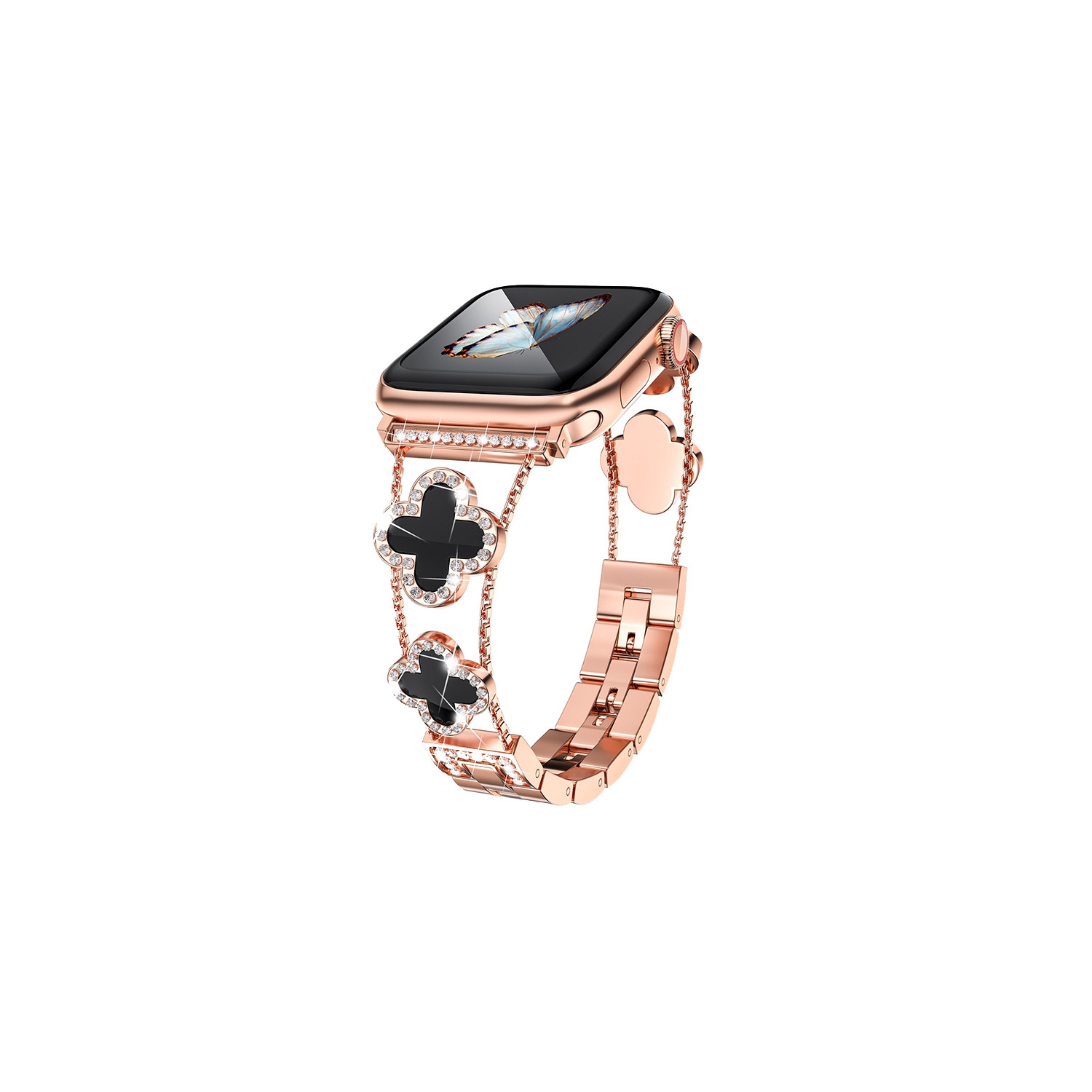 WFG Metal Bling Band for Apple Watch 38/40/41mm, - Red Flower/Rose Gold