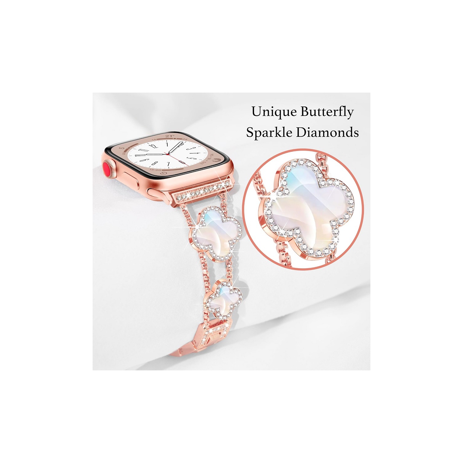 WFG Metal Bling Band for Apple Watch 38/40/41mm - White Flower/Rose Gold