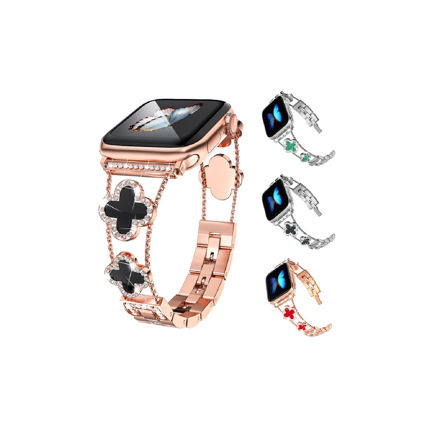 WFG Metal Bling Band for Apple Watch 38/40/41mm - White Flower/Rose Gold