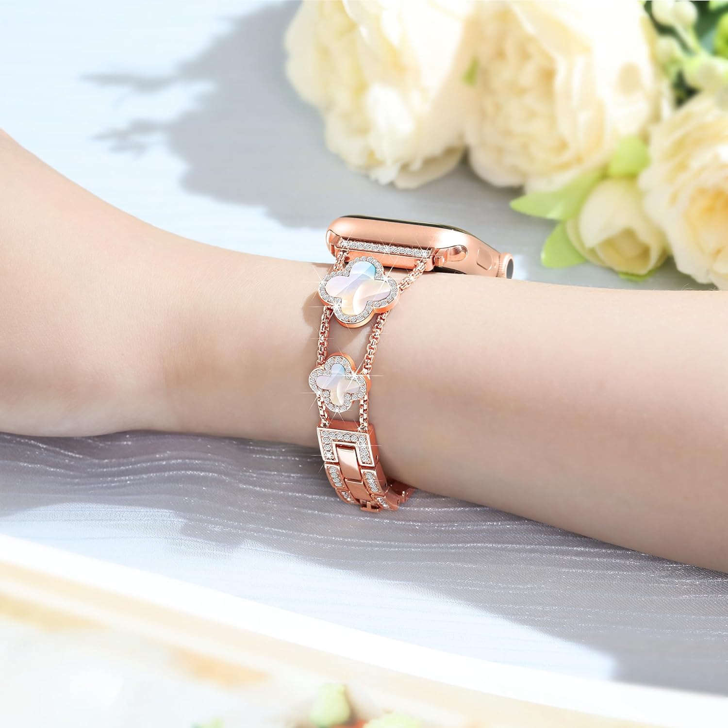 WFG Metal Bling Band for Apple Watch 38/40/41mm - White Flower/Rose Gold