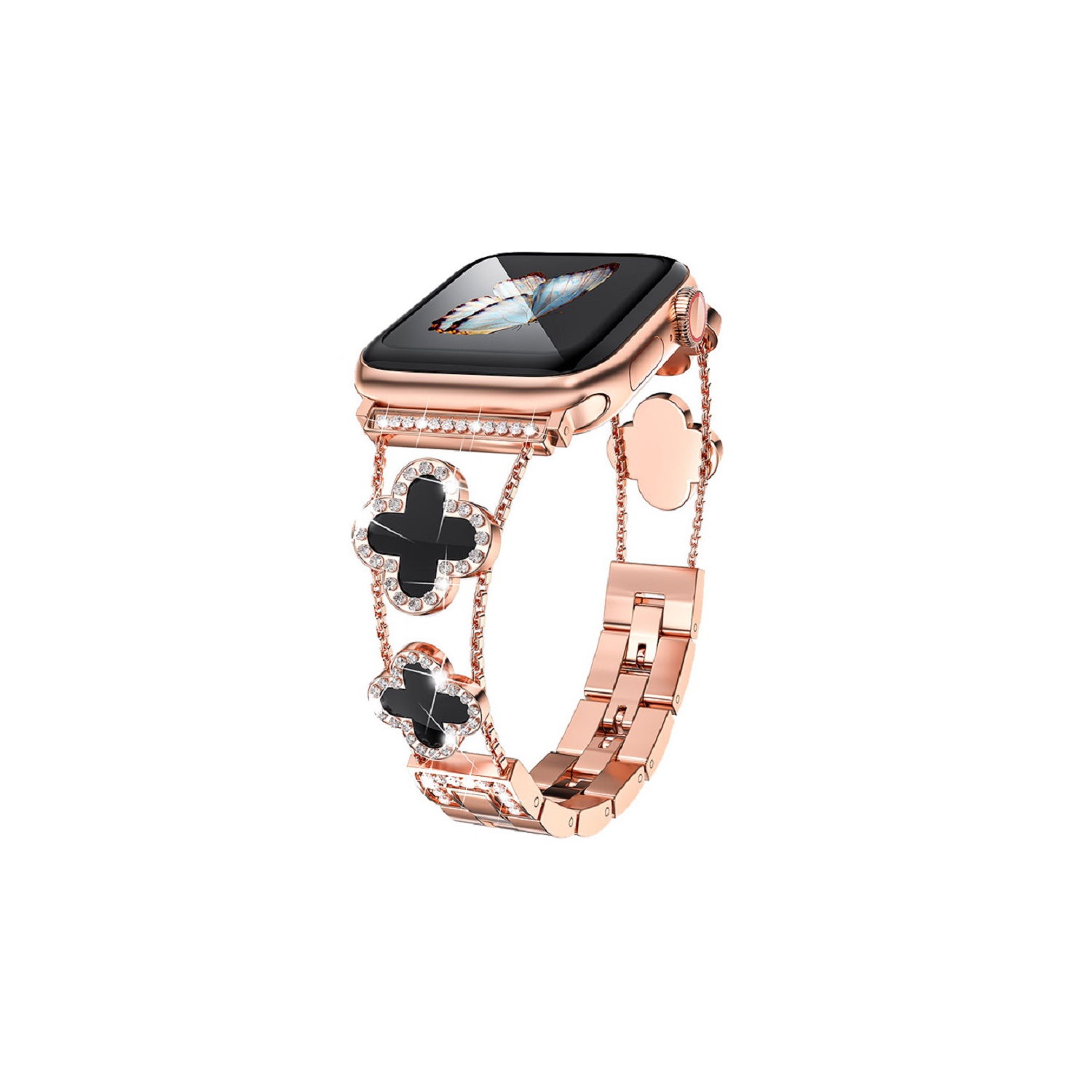 WFG Metal Bling Band for Apple Watch 38/40/41mm - Black Flower/Rose Gold
