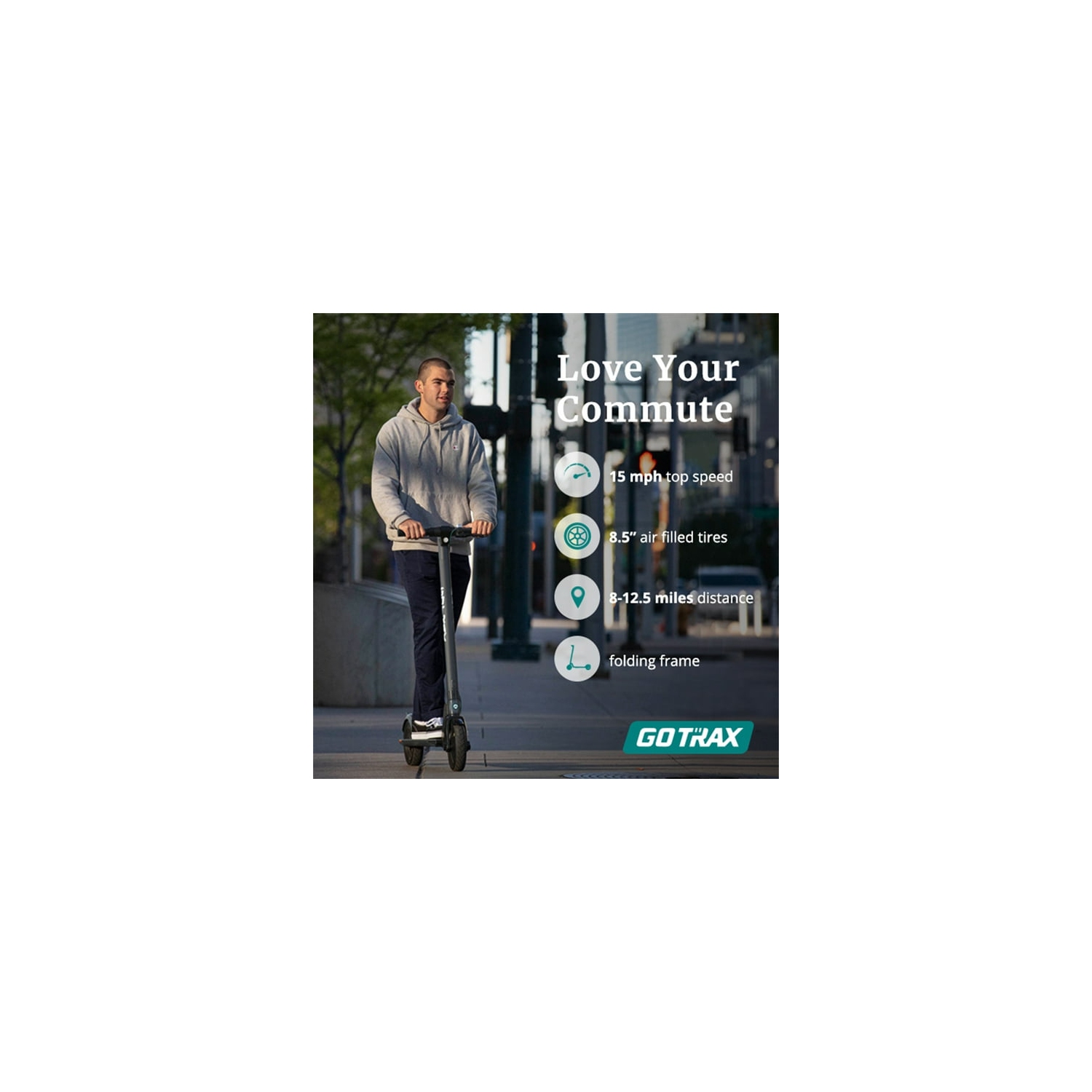 Trottinette électrique Rival de GOTRAX, pneu pneumatique de 8,5 po, autonomie maximale de 19&nbsp;km et 25kph vitesses, trottinette pliable