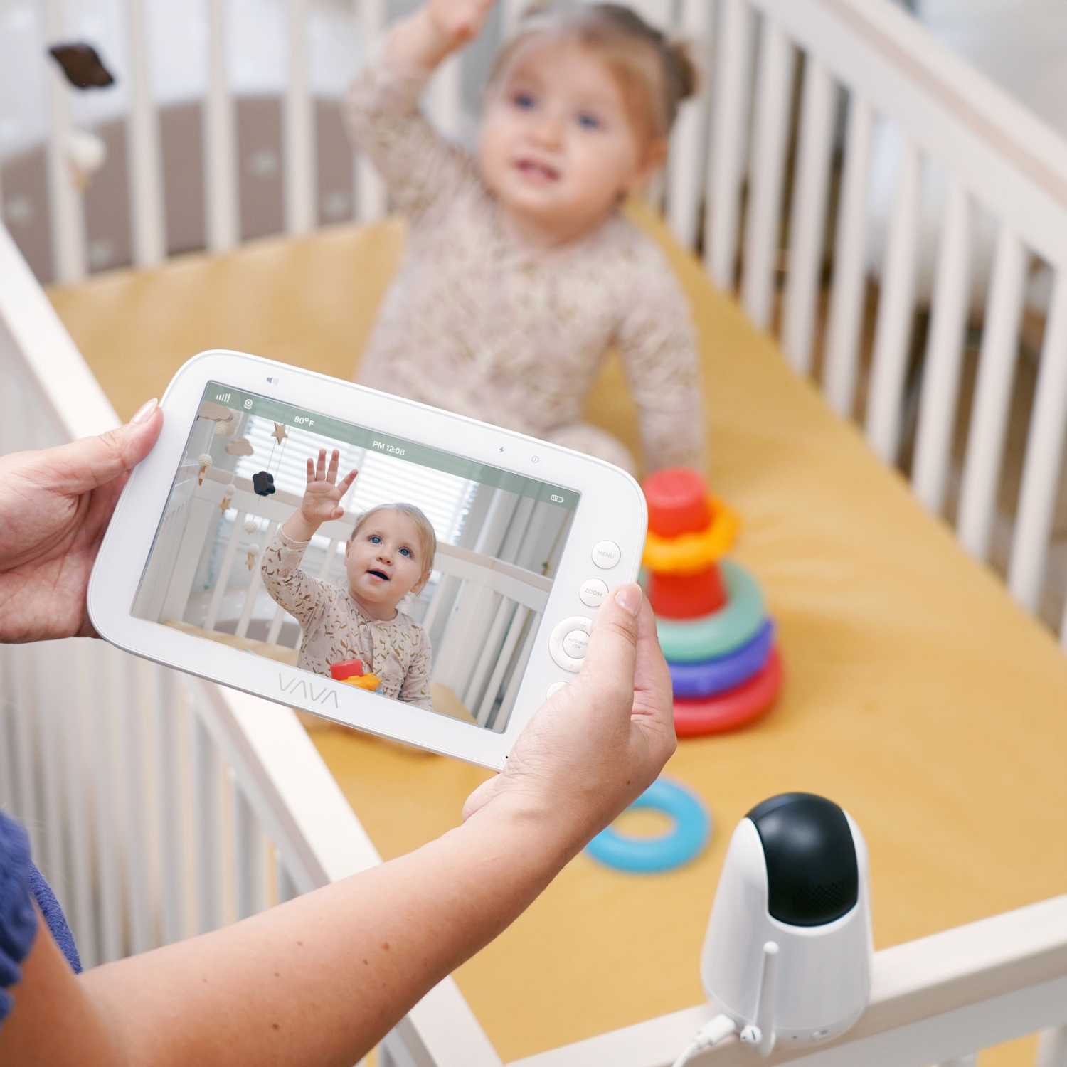 VAVA 8" 1080P HD Video Baby Monitor Split View, Night Vision, Zoom/Pan/Tilt & 2-Way Audio