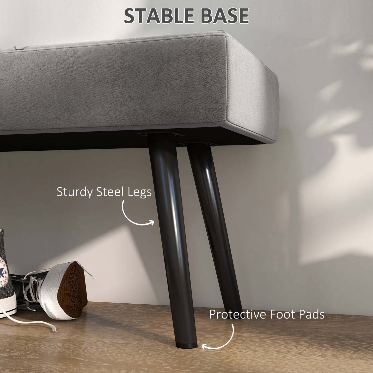 HOMCOM – Banc d’entrée 39 po, revêtement en velours, pattes en acier, banc de chambre à coucher pour le salon, salle à manger, couloir, gris