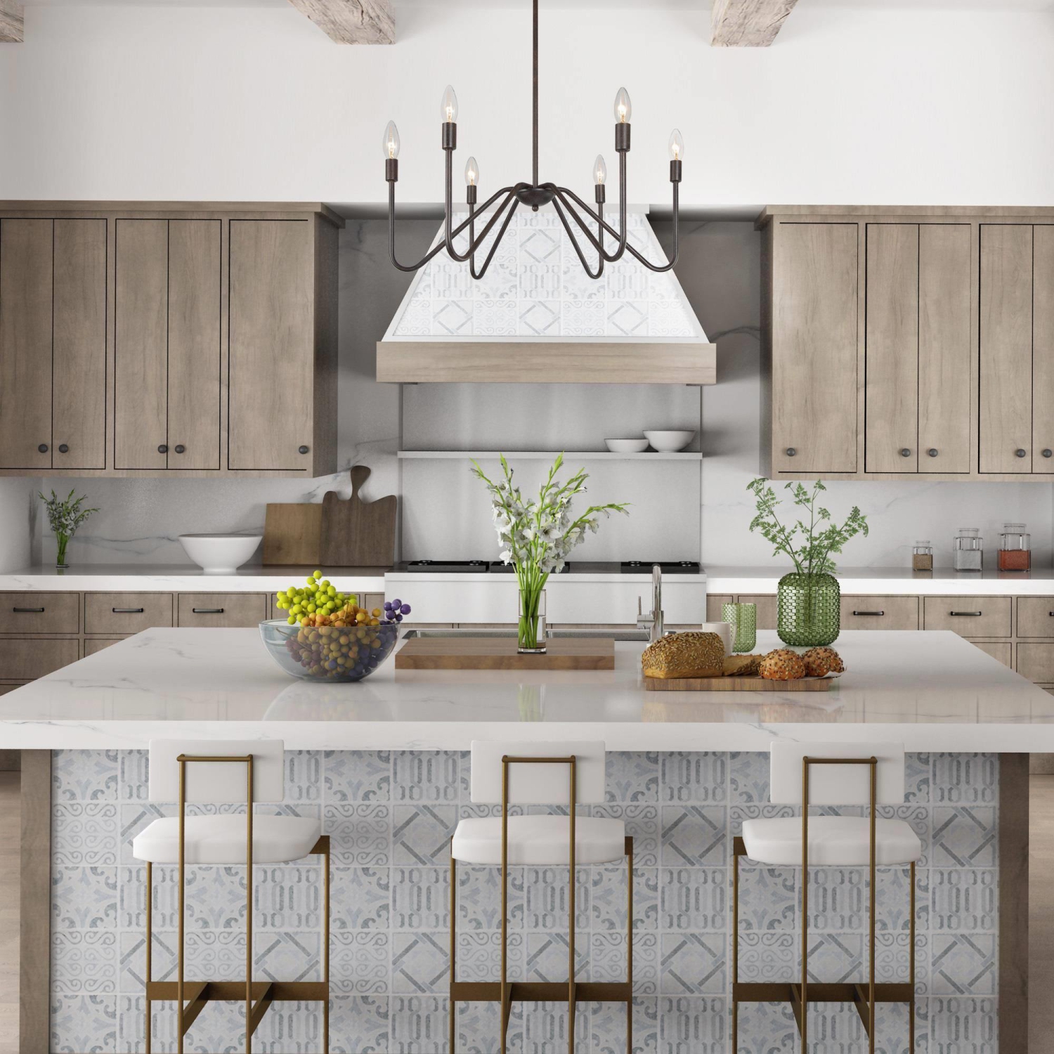 Rustic Black Island Chandelier 25 in. 6-Light Classic Candlestick Large Pendant Light