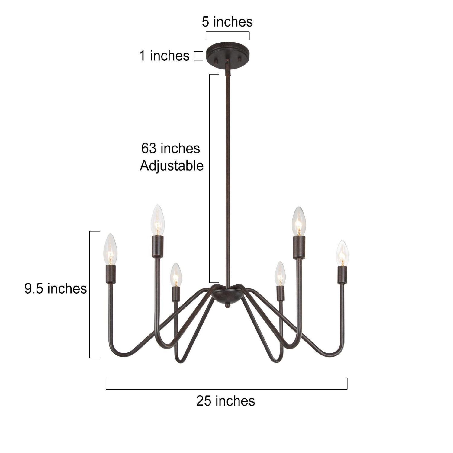 Rustic Black Island Chandelier 25 in. 6-Light Classic Candlestick Large Pendant Light