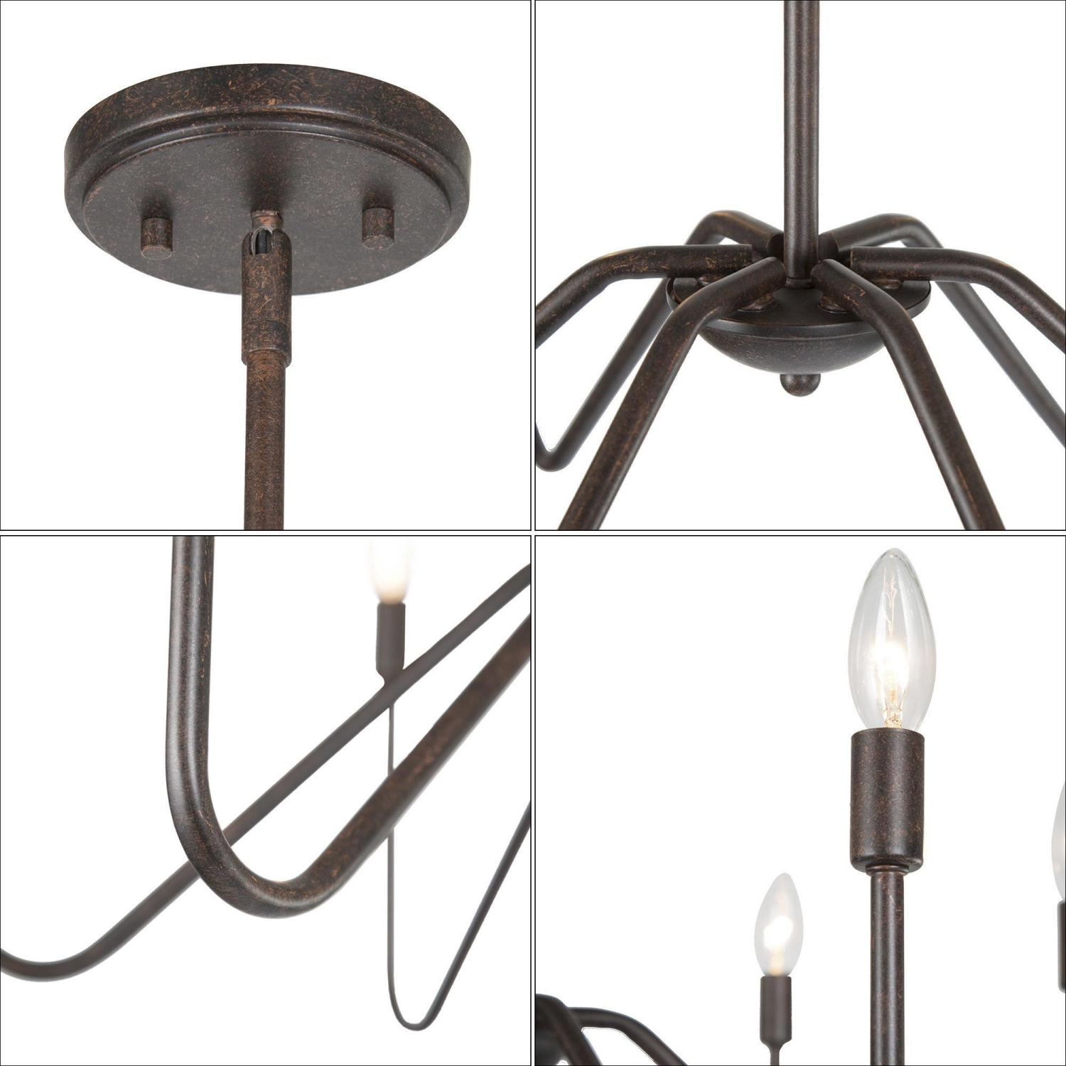 Rustic Black Island Chandelier 25 in. 6-Light Classic Candlestick Large Pendant Light