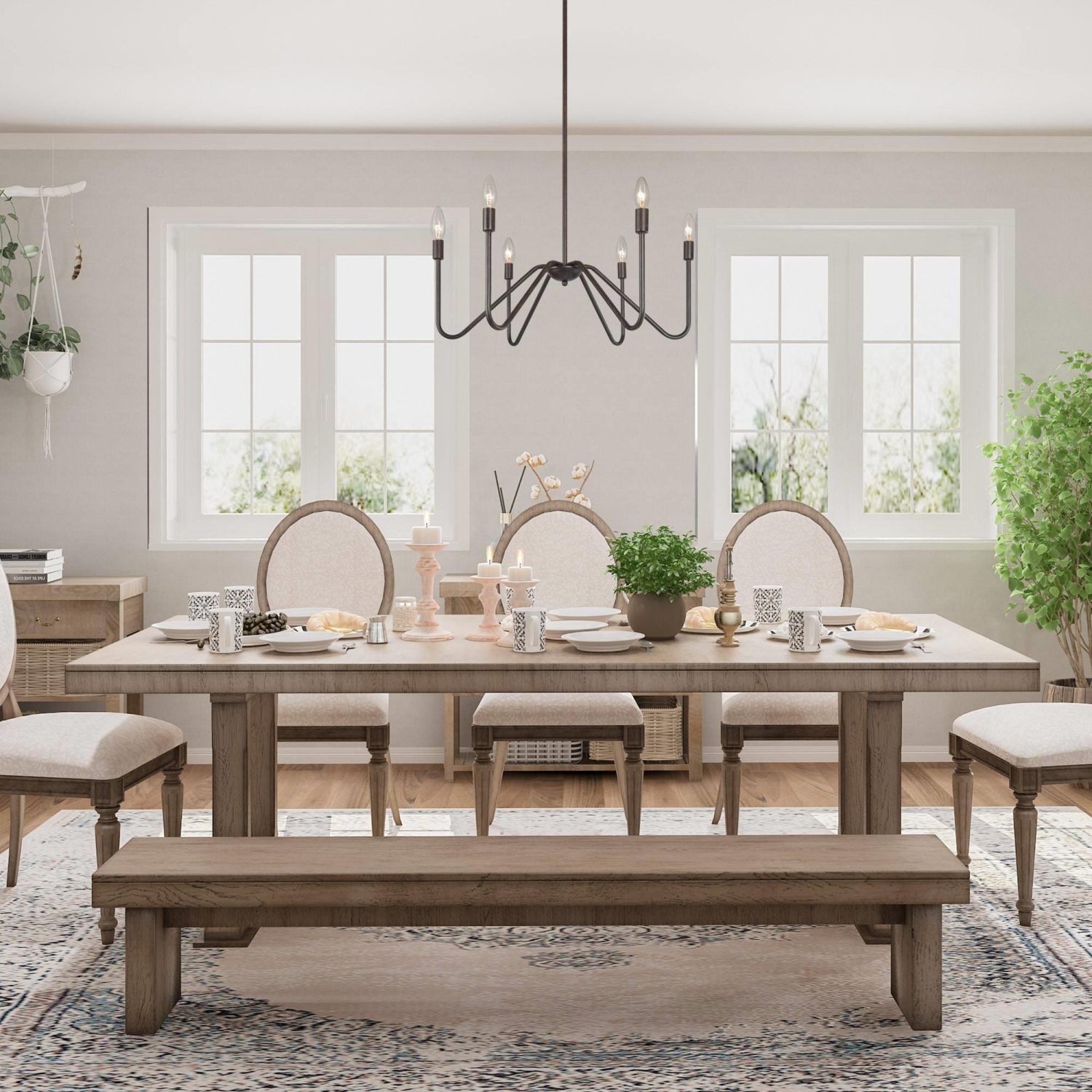 Rustic Black Island Chandelier 25 in. 6-Light Classic Candlestick Large Pendant Light