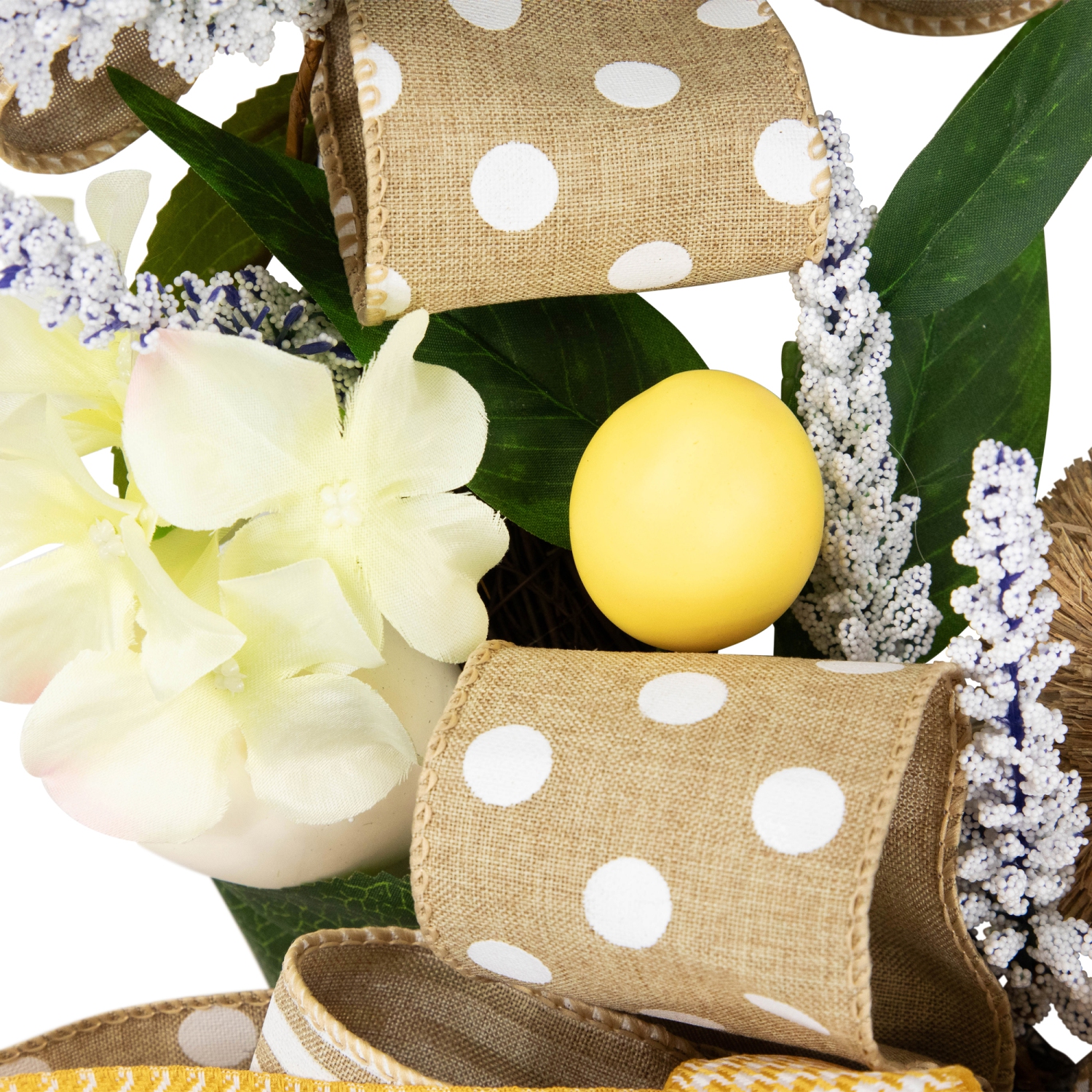 Bunny and Bows Floral Easter Wreath - 22" - Green and Beige - Unlit