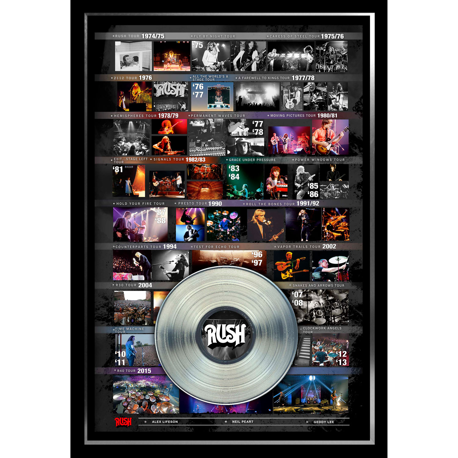 Frameworth The Rush: Tour History Collage Platinium LP Framed Canvas