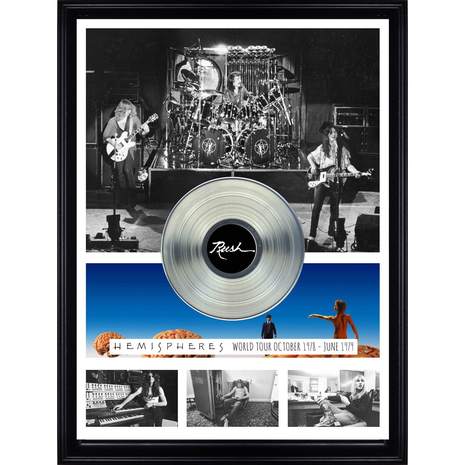 Frameworth - Rush : Toile encadrée avec disque de platine de la tournée mondiale « Hemispheres » de 1978