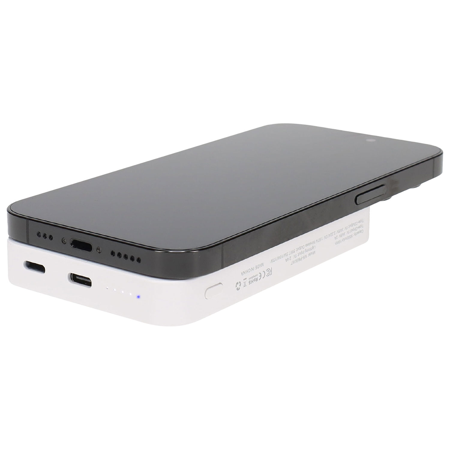Chargeur portable sans fil 15 W 5000 mAh avec support de LBT - Blanc