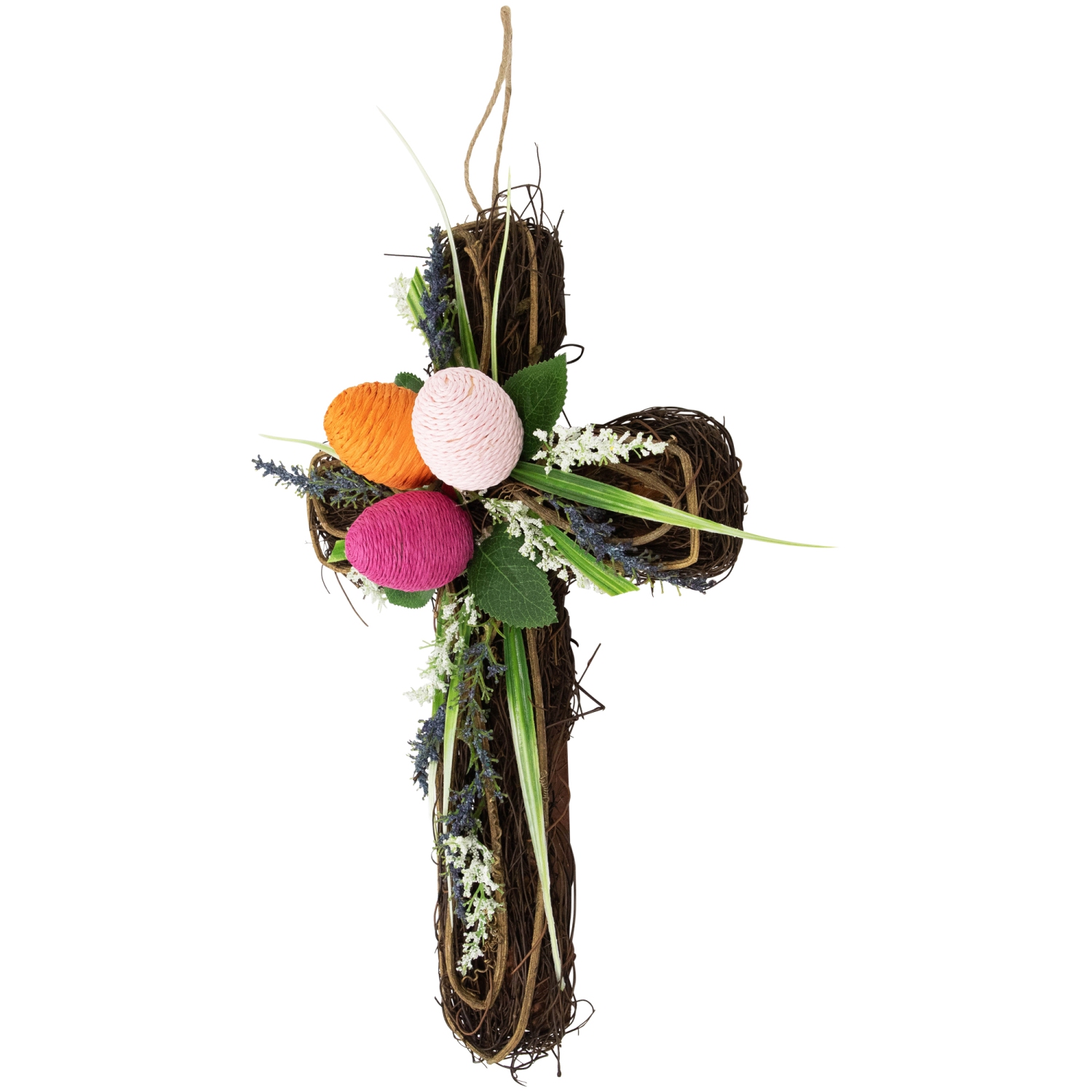 Twig Cross Wall Decoration with Easter Eggs - 13.25"