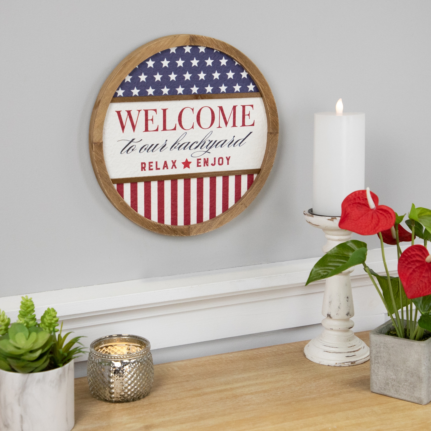 Affiche murale encadrée « Welcome to Our Backyard Americana » - 11,75 po