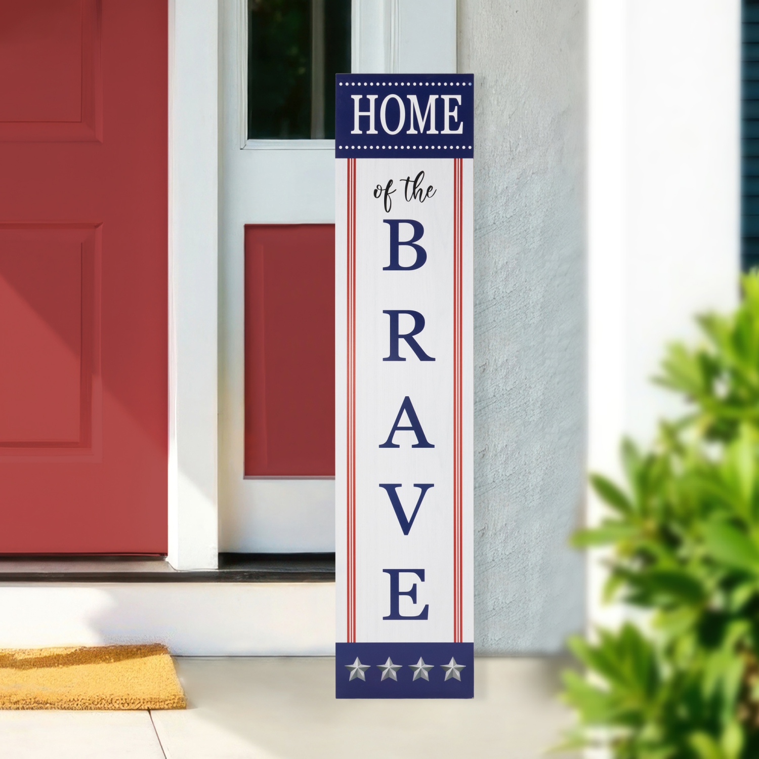 Patriotic "Home of the Brave" Wooden Porch Board Sign Decoration - 36"