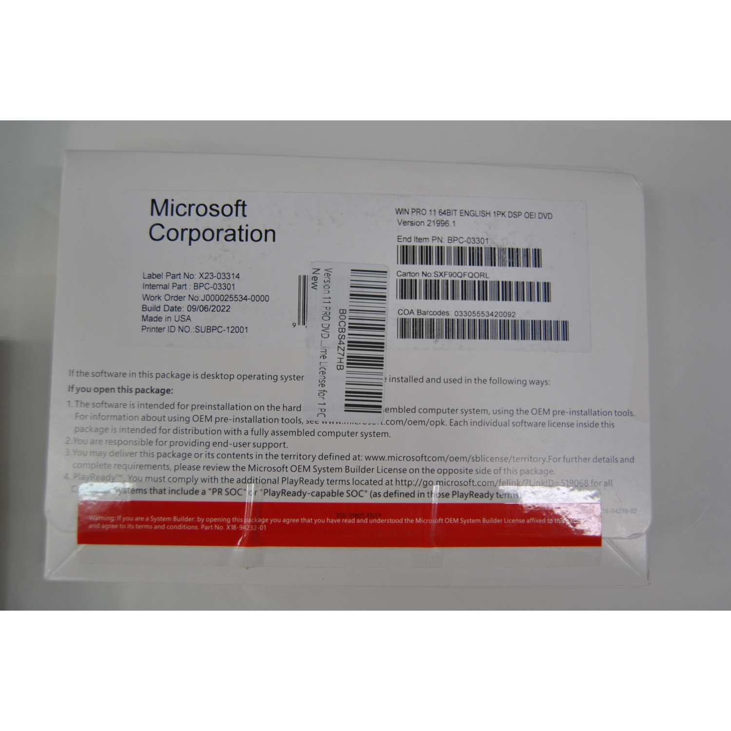 Microsoft Windows 11 Professional 64-bit English 1PK DSP OEI DVD BRAND NEW SEALED