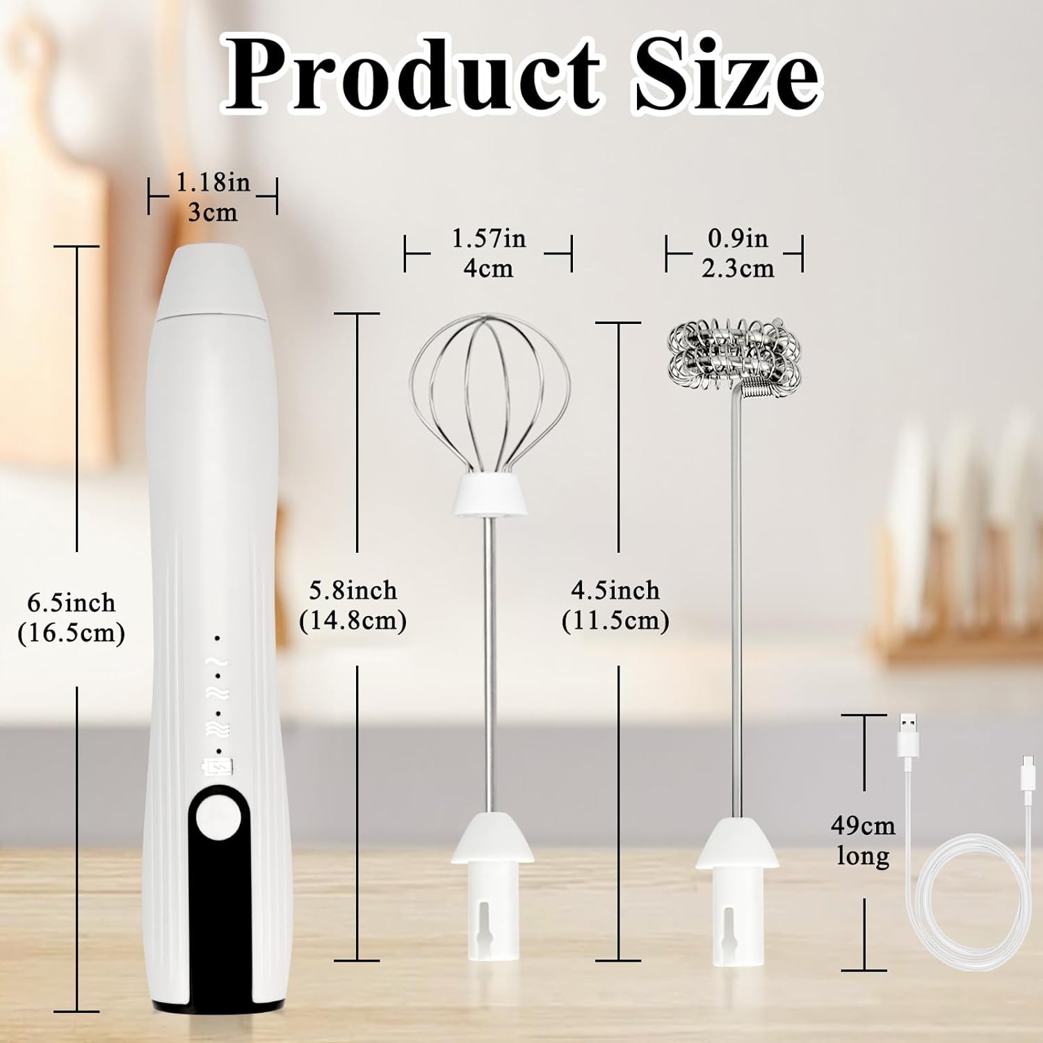 Double Whisk Milk Frother Handheld USB-C Rechargeable Electric Drink Mixer, Coffee Foamer Drink Whisk 3 Speeds Adjustable for Lattes, Matcha, Hot