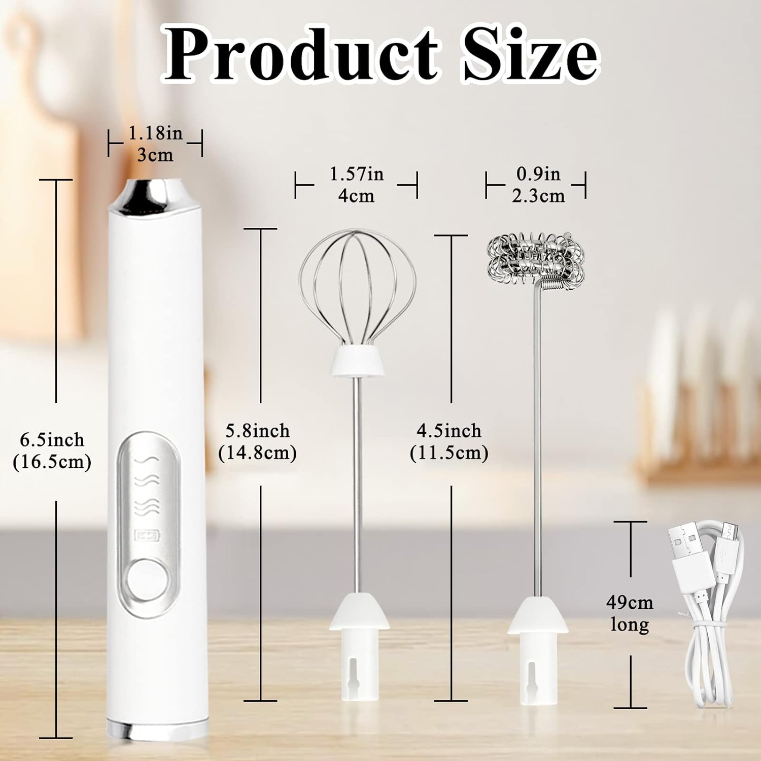 Électrique double fouet mousseur à lait portatif USB blanc mélangeur à boisson rechargeable, fouet électrique mousse 3 vitesses amovibles réglables