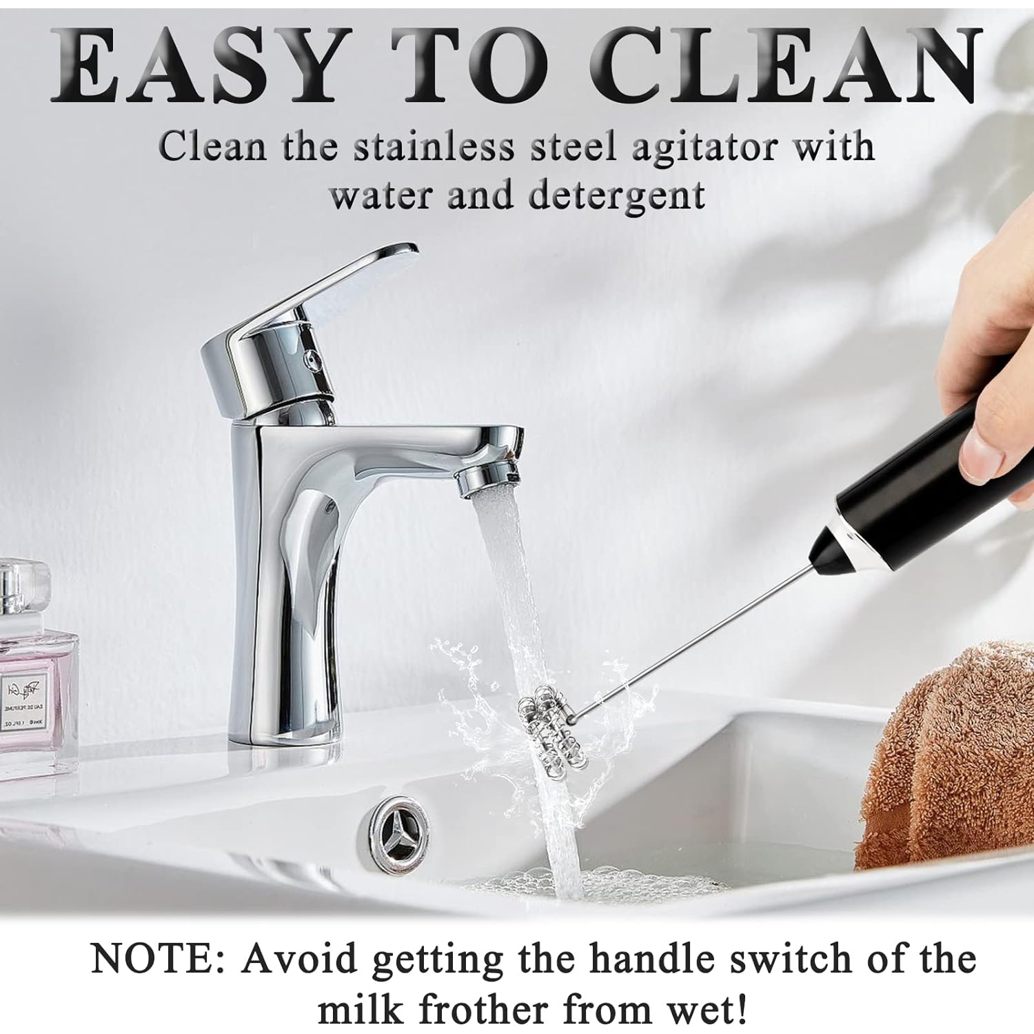 Electric Milk Frother Handheld Black USB Rechargeable Drink Mixer, Adjustable Foam Maker Detachable Milk Frother 3 Speeds for Lattes, Matcha, Coffee,