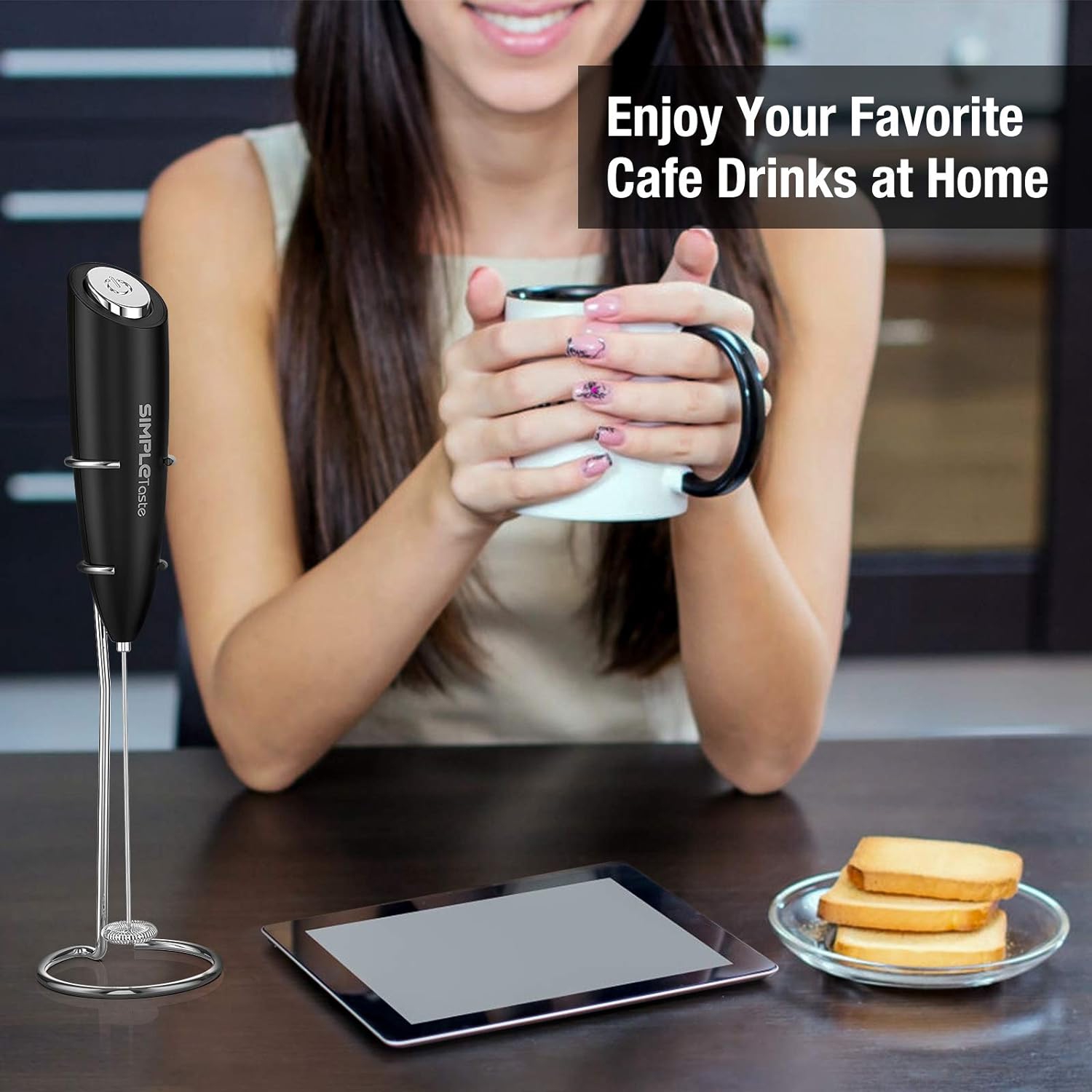 Milk Frother Handheld Battery Operated Electric Foam Maker, Drink Mixer with Stainless Steel Whisk and Stand for Bulletproof Coffee, Cappuccino,